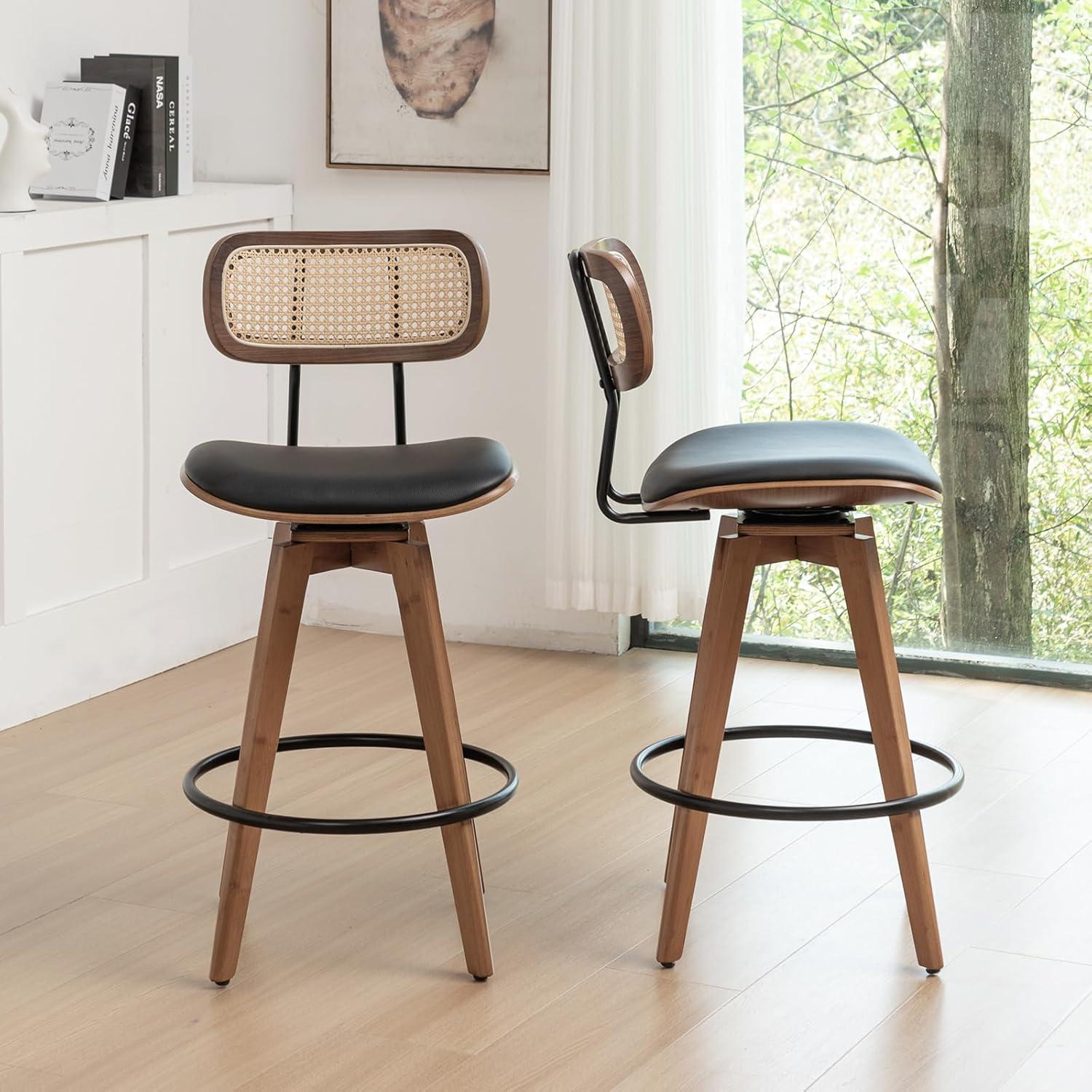 Set de 2 Taburetes de Bar YOUUGIOR Ratan y Bambú 66.8 cm