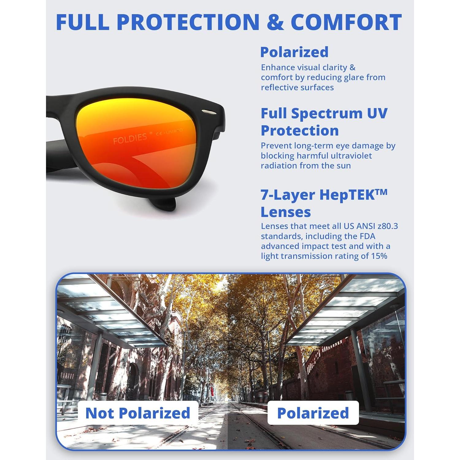 Gafas de sol plegables HepTEK UV400 con estuche de cuero