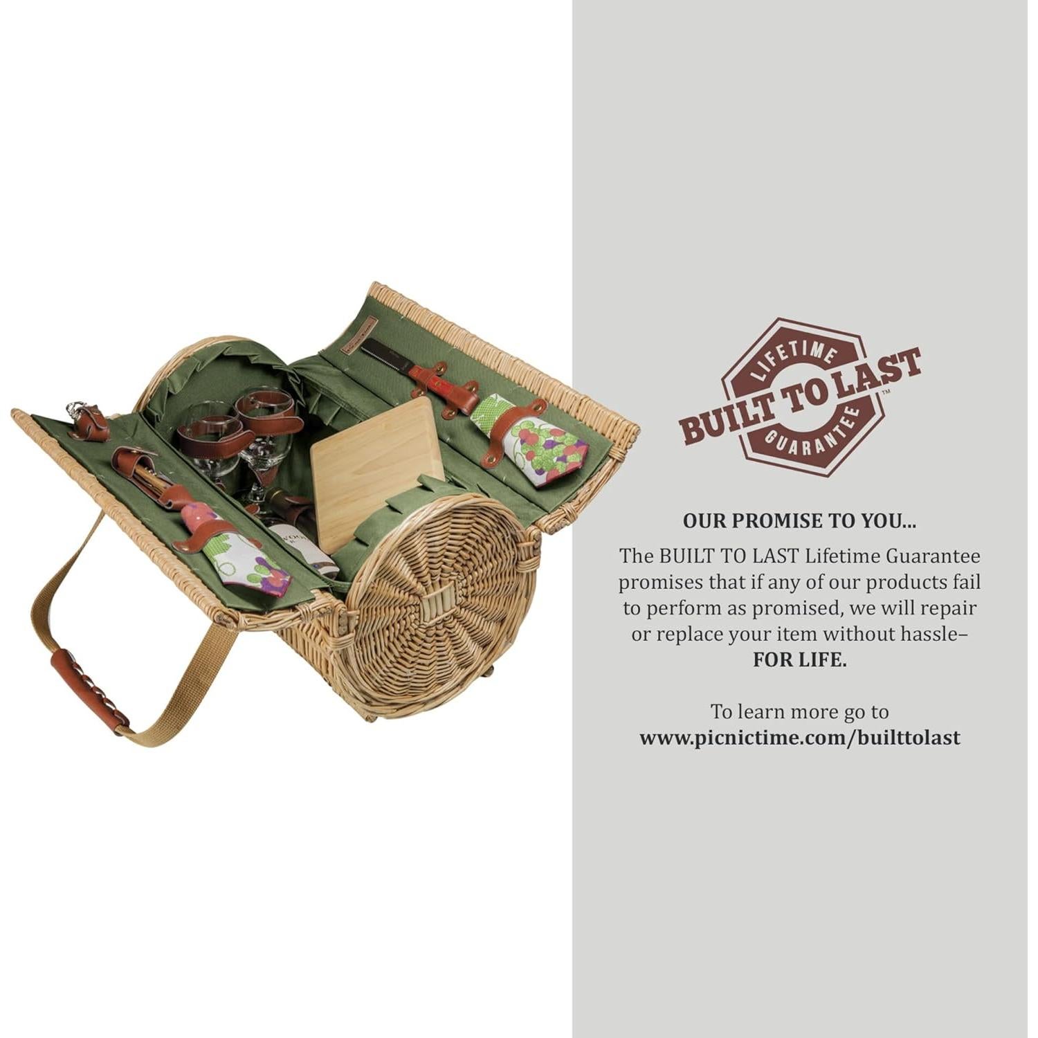 Cesta de Picnic de Vino y Queso Verona Picnic Time - Verde Pino