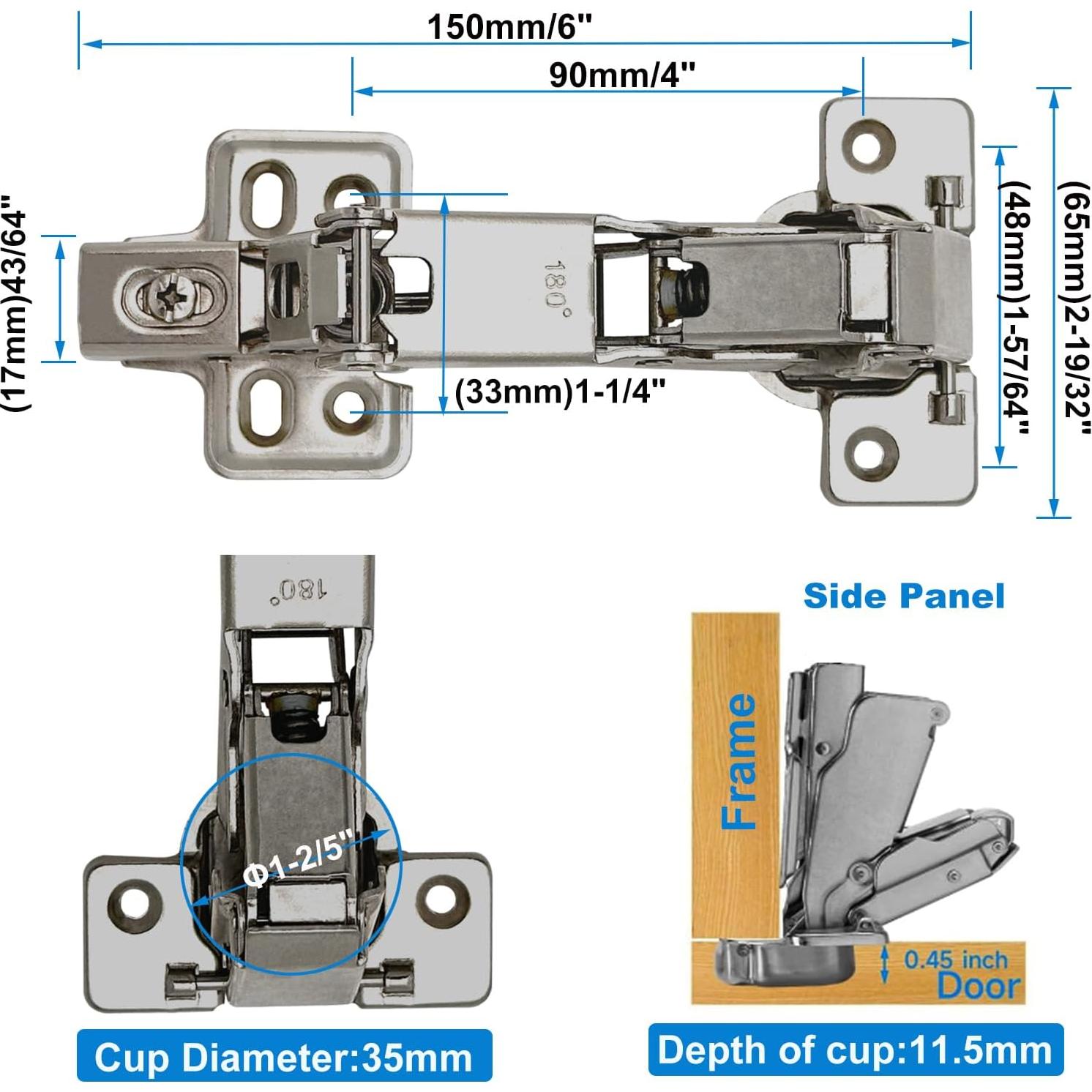 Bisagras de Gabinete Sin Marco Li-TianFeng 180 Grados Cierre Suave