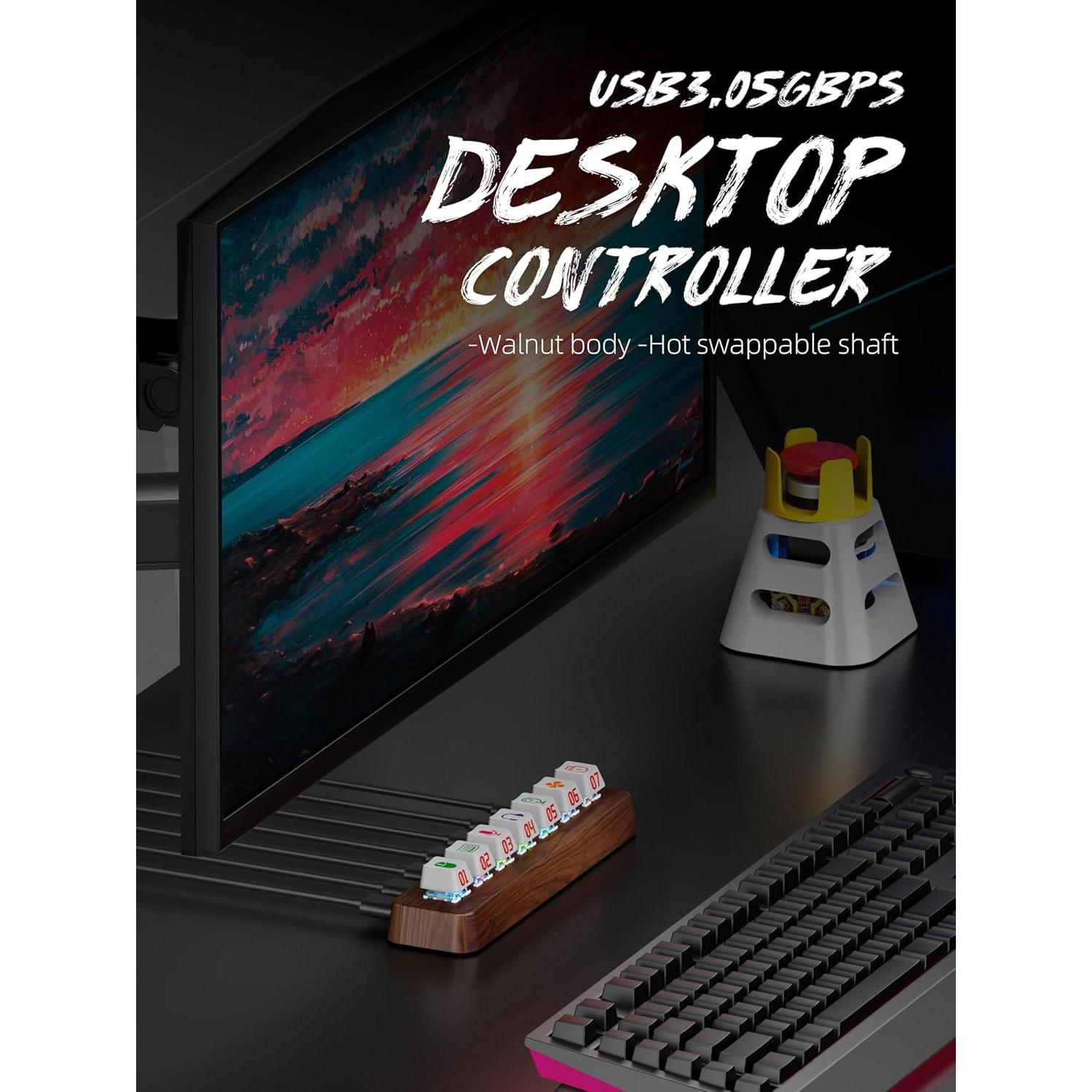 Hub USB 3.0 de Madera de Nogal FEIFANZHE 7 Puertos RGB