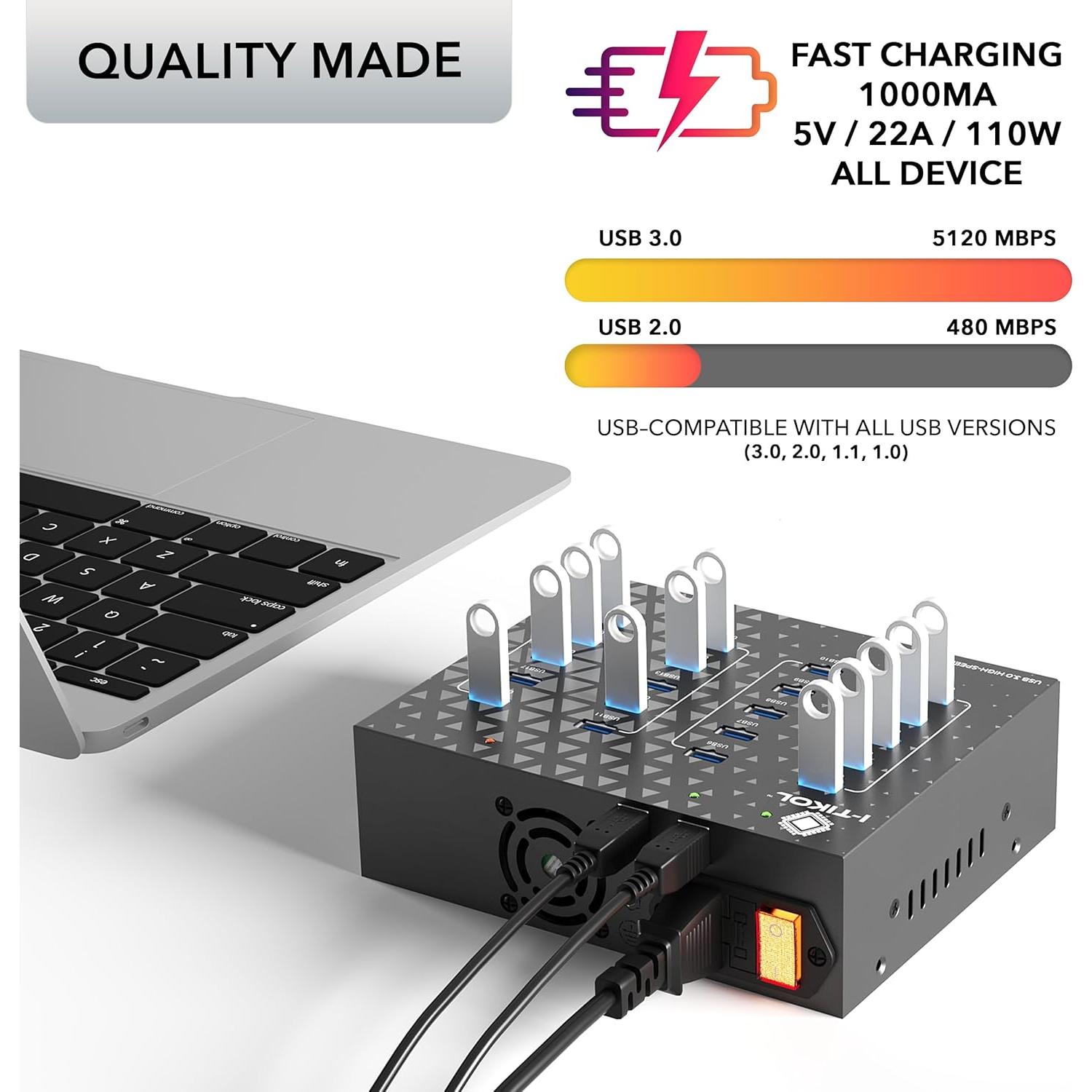 Hub Divisor USB 3.0 I-Tikol 20 Puertos 110W Alta Velocidad