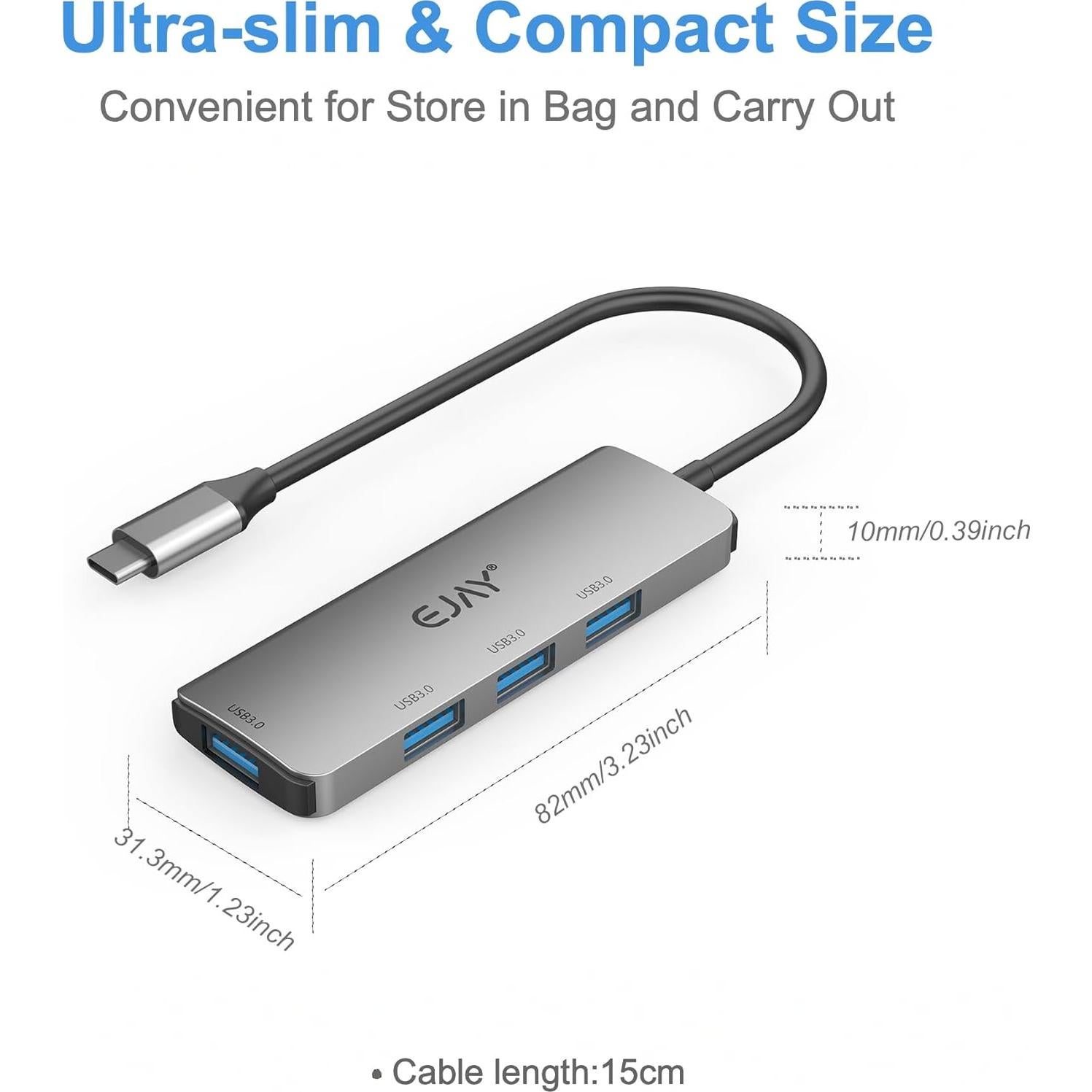 Adaptador Hub USB-C 4 Puertos EJAY A01-4U-C Aluminio 5Gbps