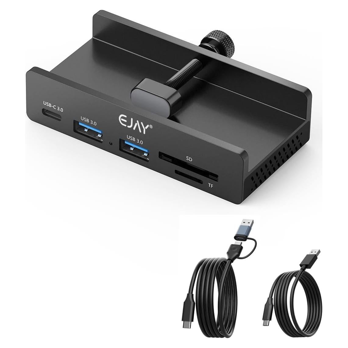 Hub USB 3.0 EJAY de 5 Puertos con Abrazadera y Lector de Tarjetas