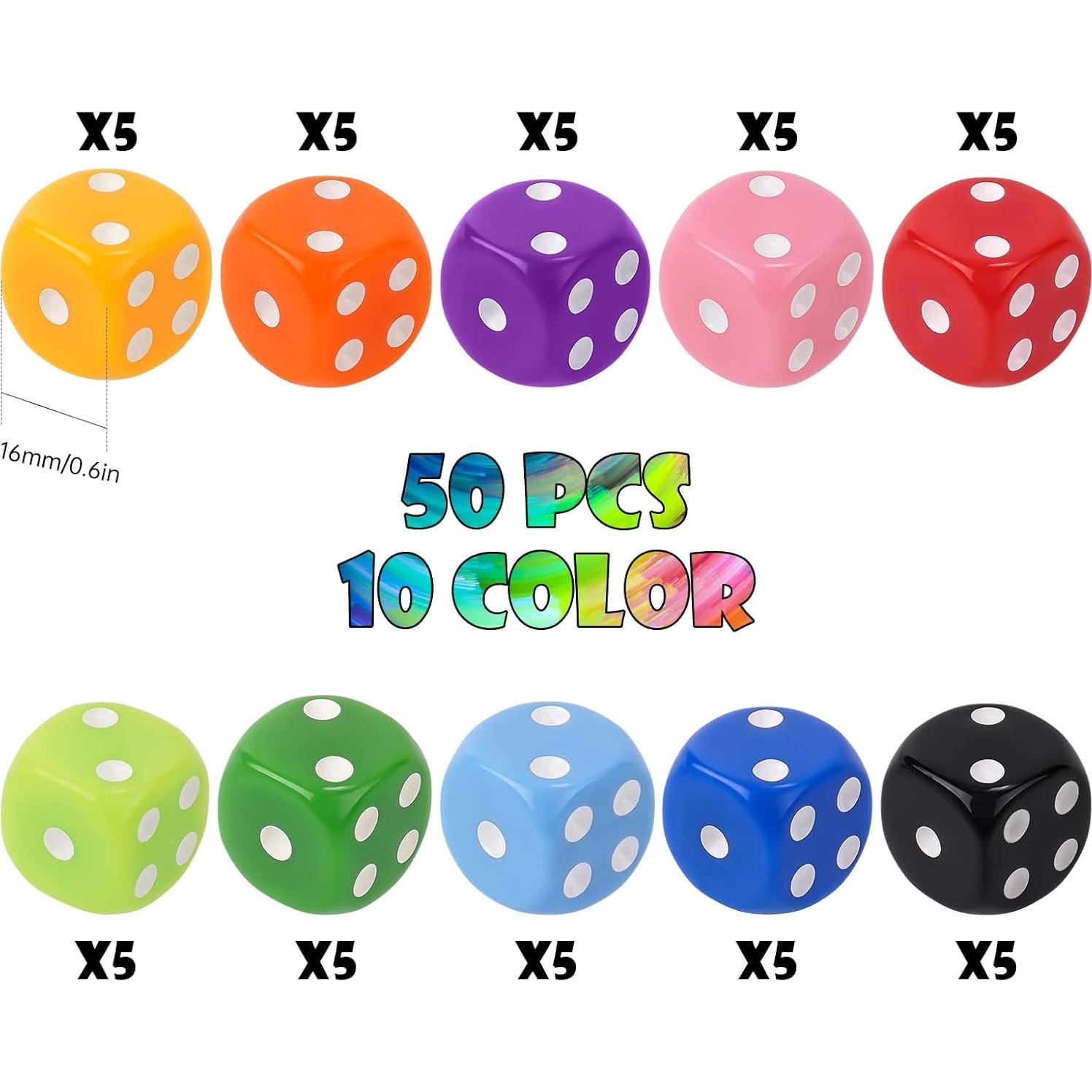 Juego de Dados Sólidos 16mm Attom Tech 50PCS 10 Colores