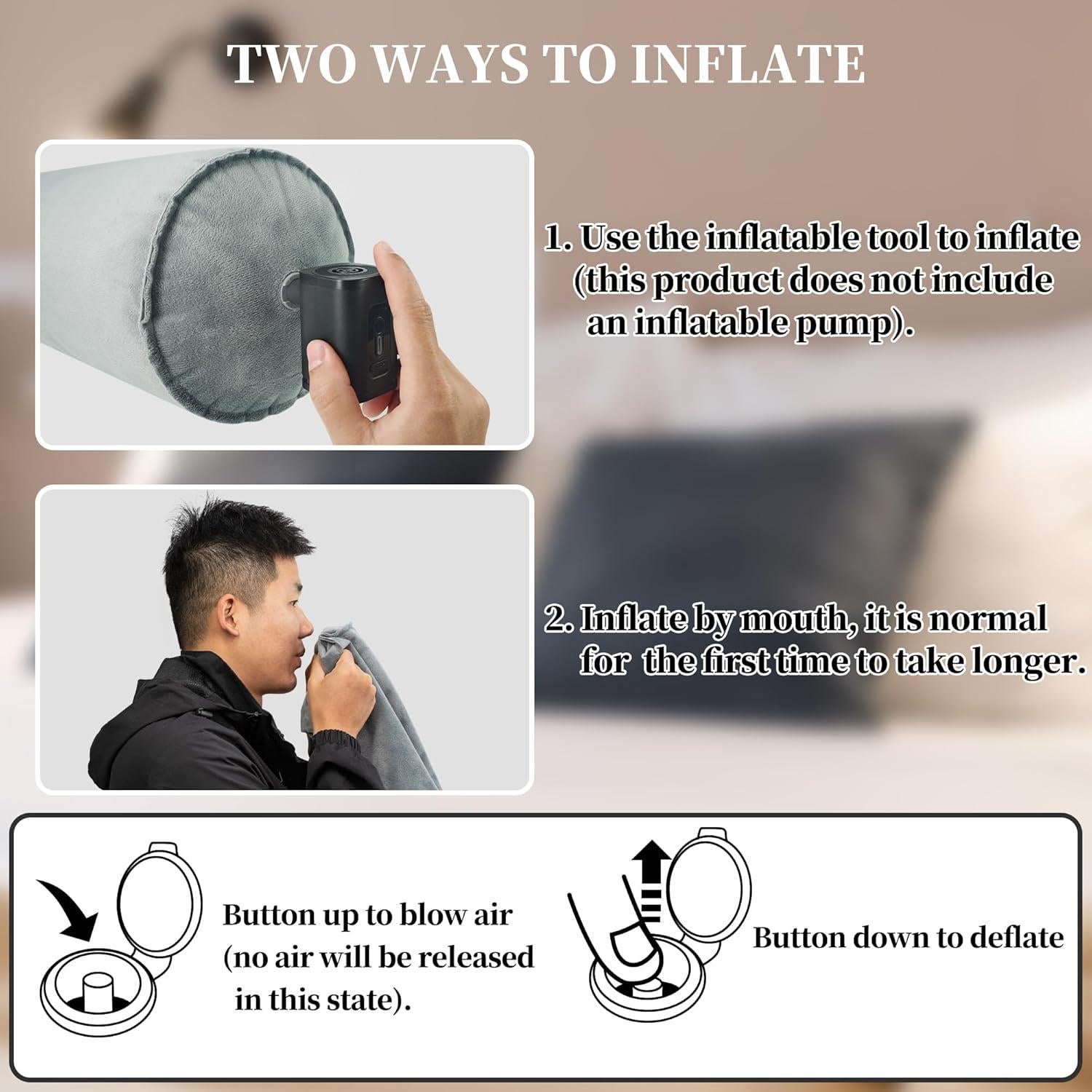 Almohada Inflable Corta ONTYZZ para Cuerpo y Espalda Gris