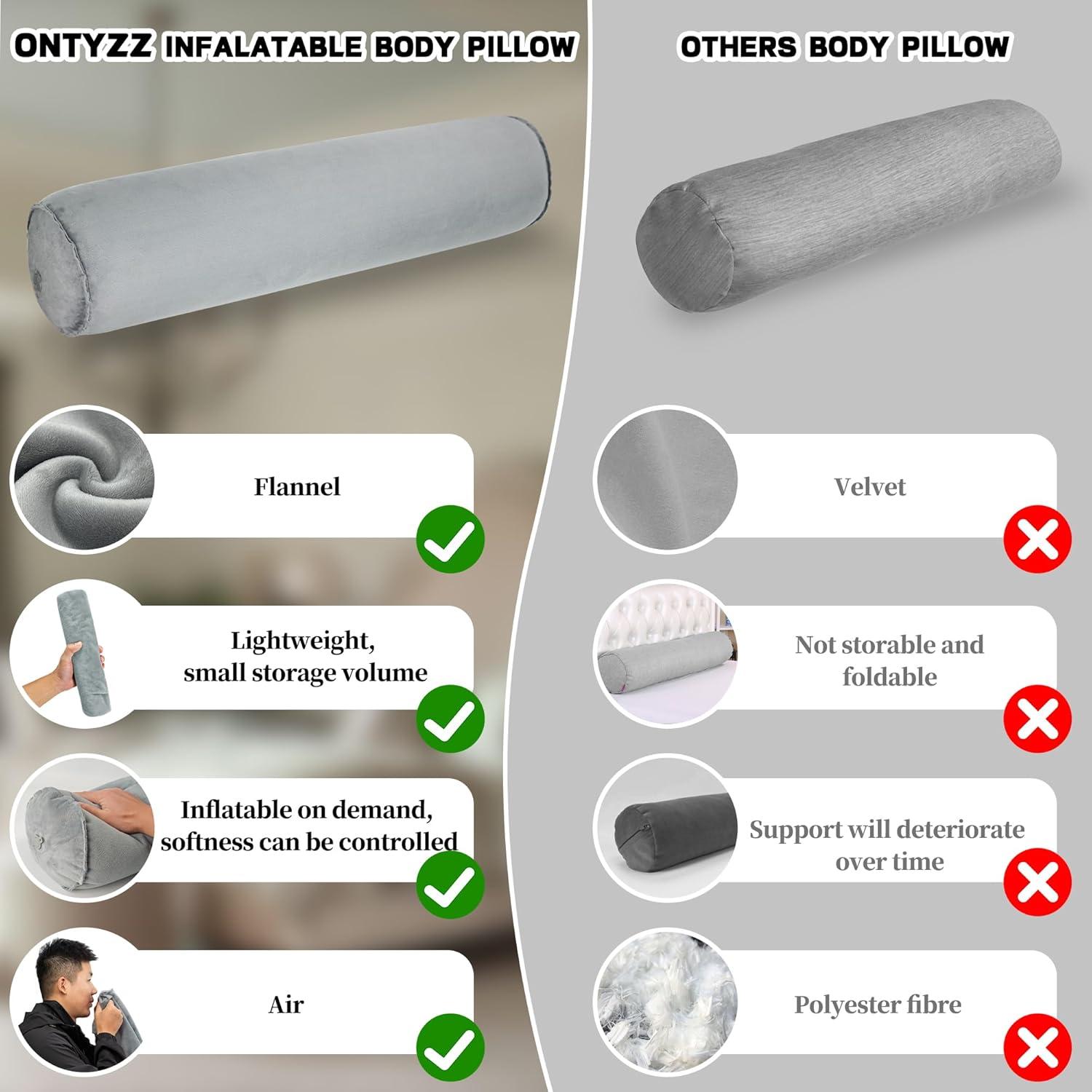 Almohada Inflable Corta ONTYZZ para Cuerpo y Espalda Gris
