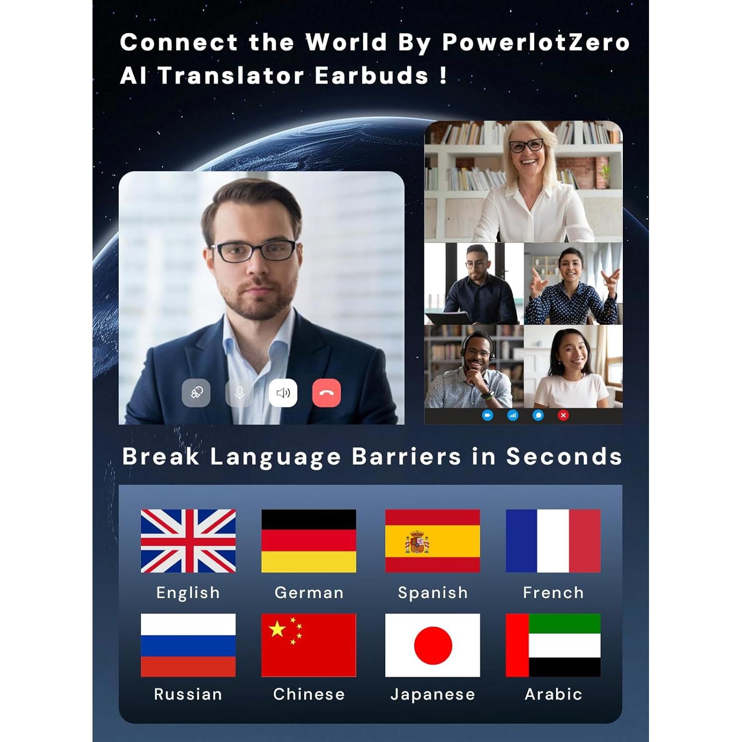 Auriculares Traductores AI PowerlotZero Bluetooth 5.4 145 Idiomas