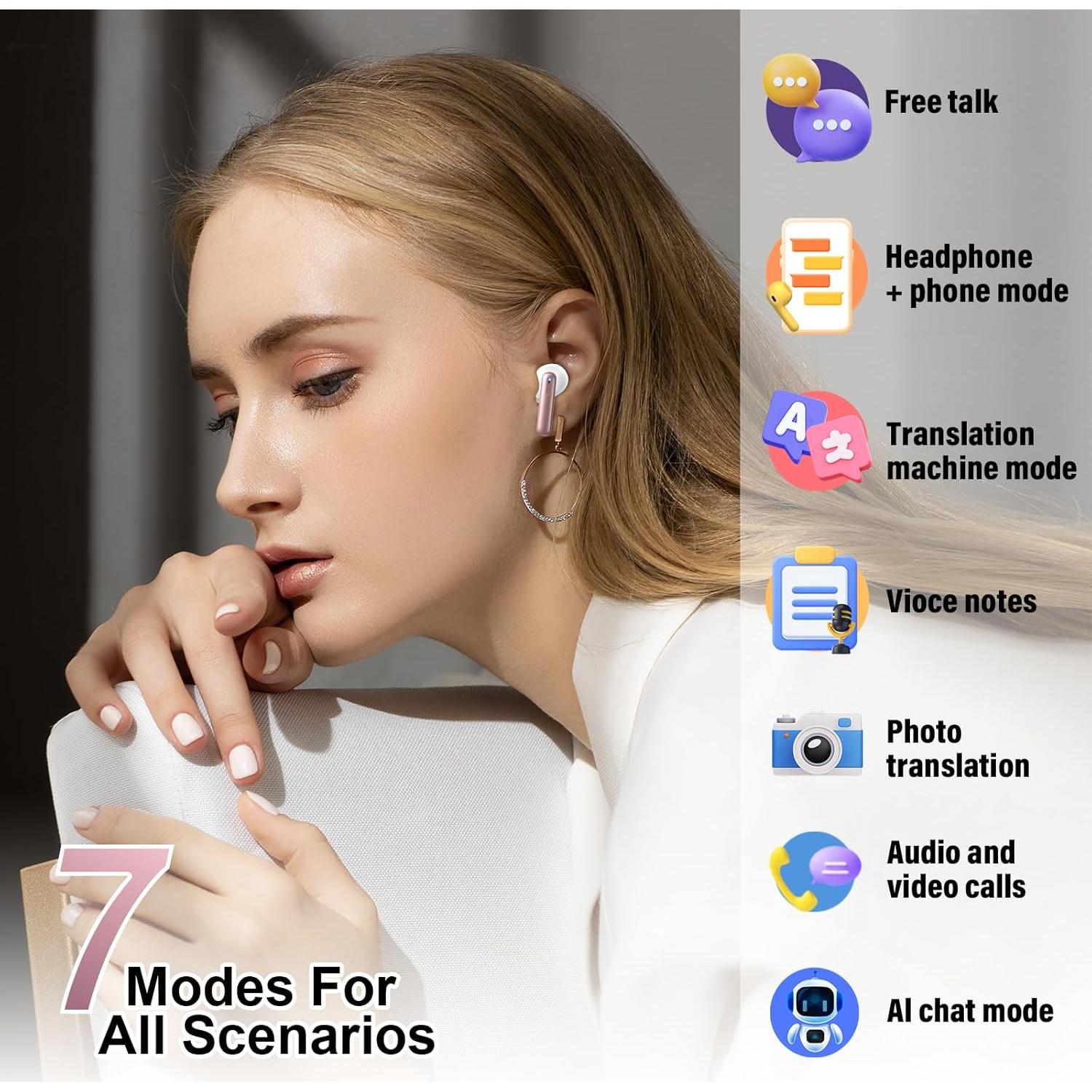 Auriculares de Traducción VEKJ A68 Pro Bluetooth 5.3 42H Rosa