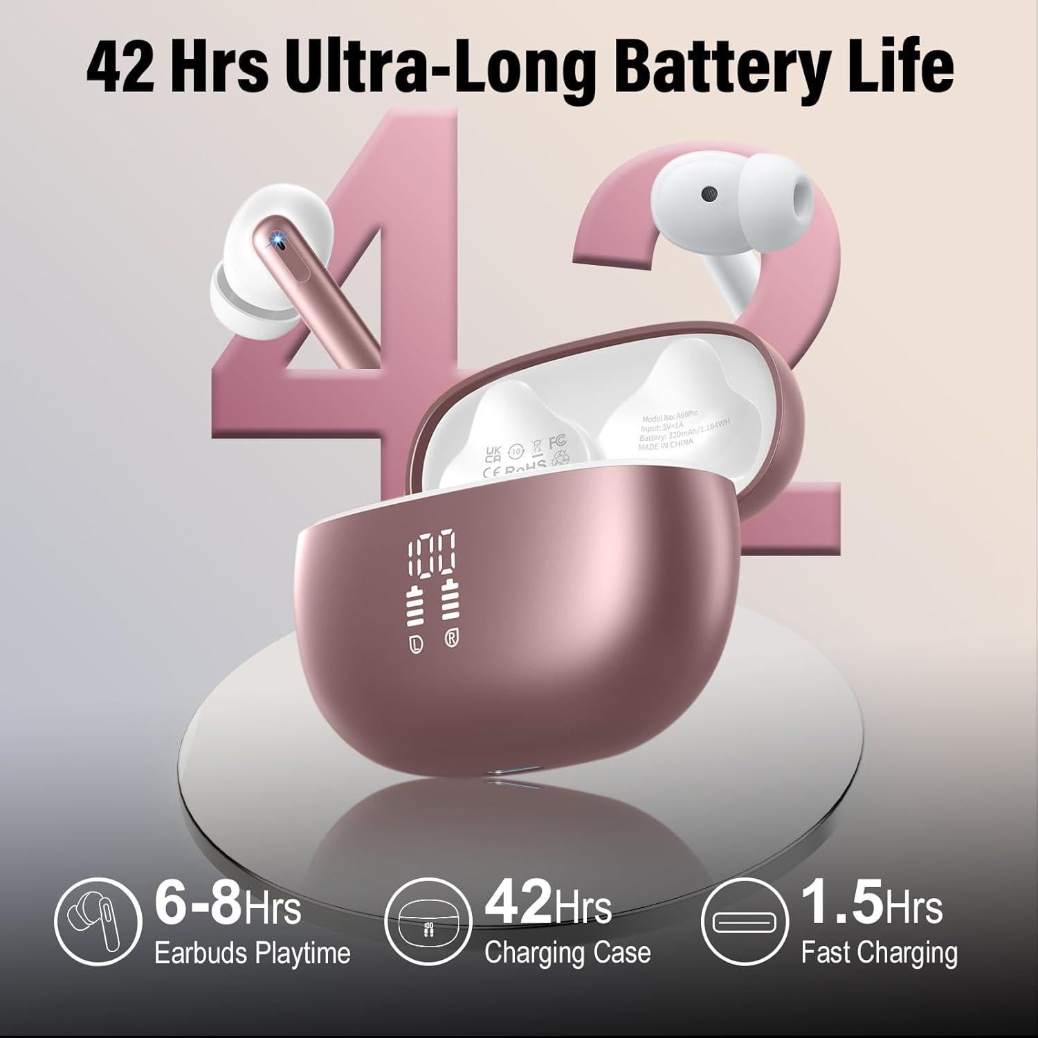 Auriculares de Traducción VEKJ A68 Pro Bluetooth 5.3 42H Rosa