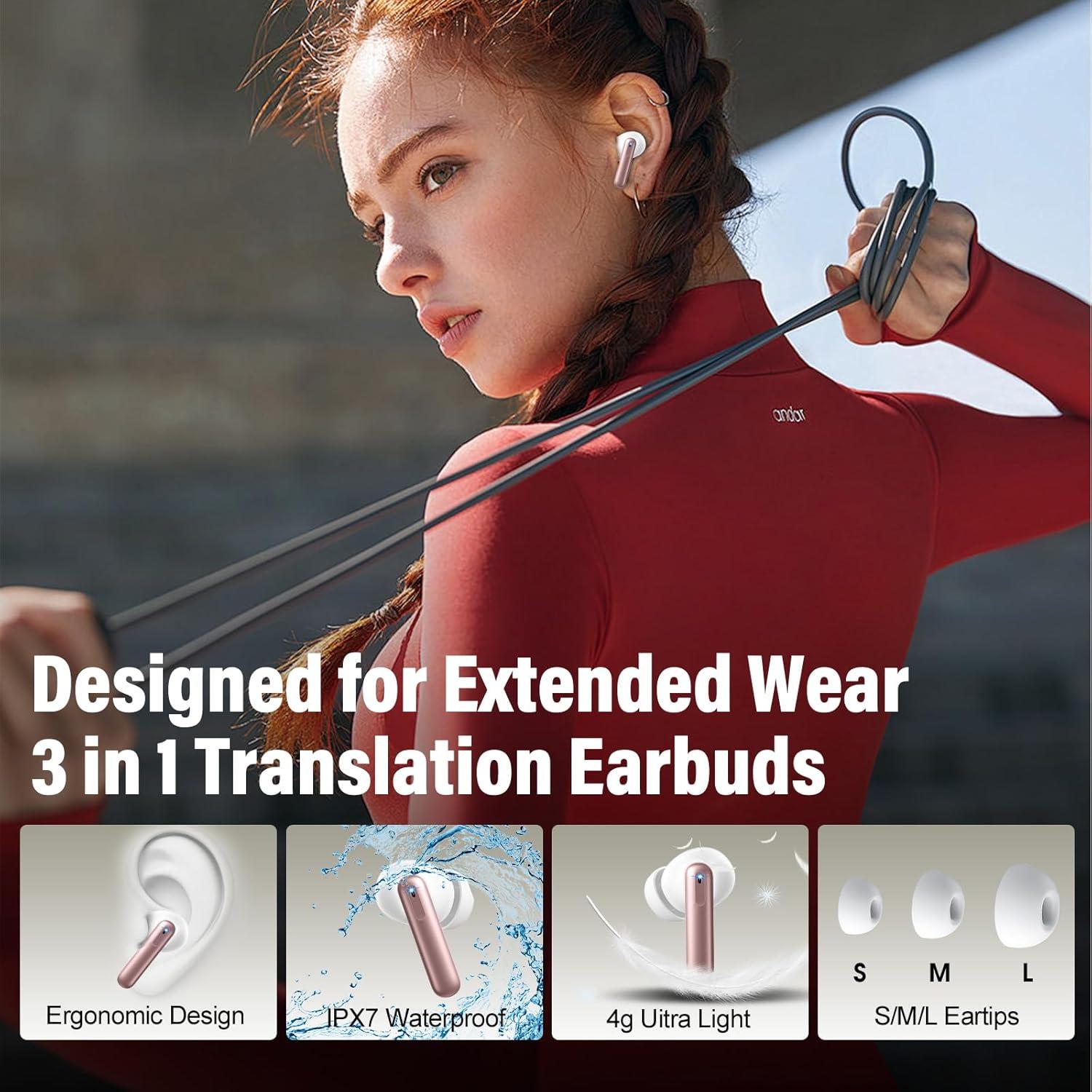 Auriculares de Traducción VEKJ A68 Pro Bluetooth 5.3 42H Rosa