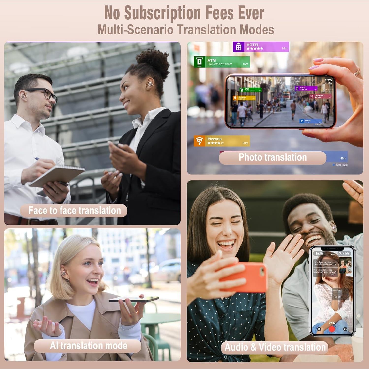 Auriculares Traductores Giwbeiv Bluetooth 5.4 164 Idiomas Rosa