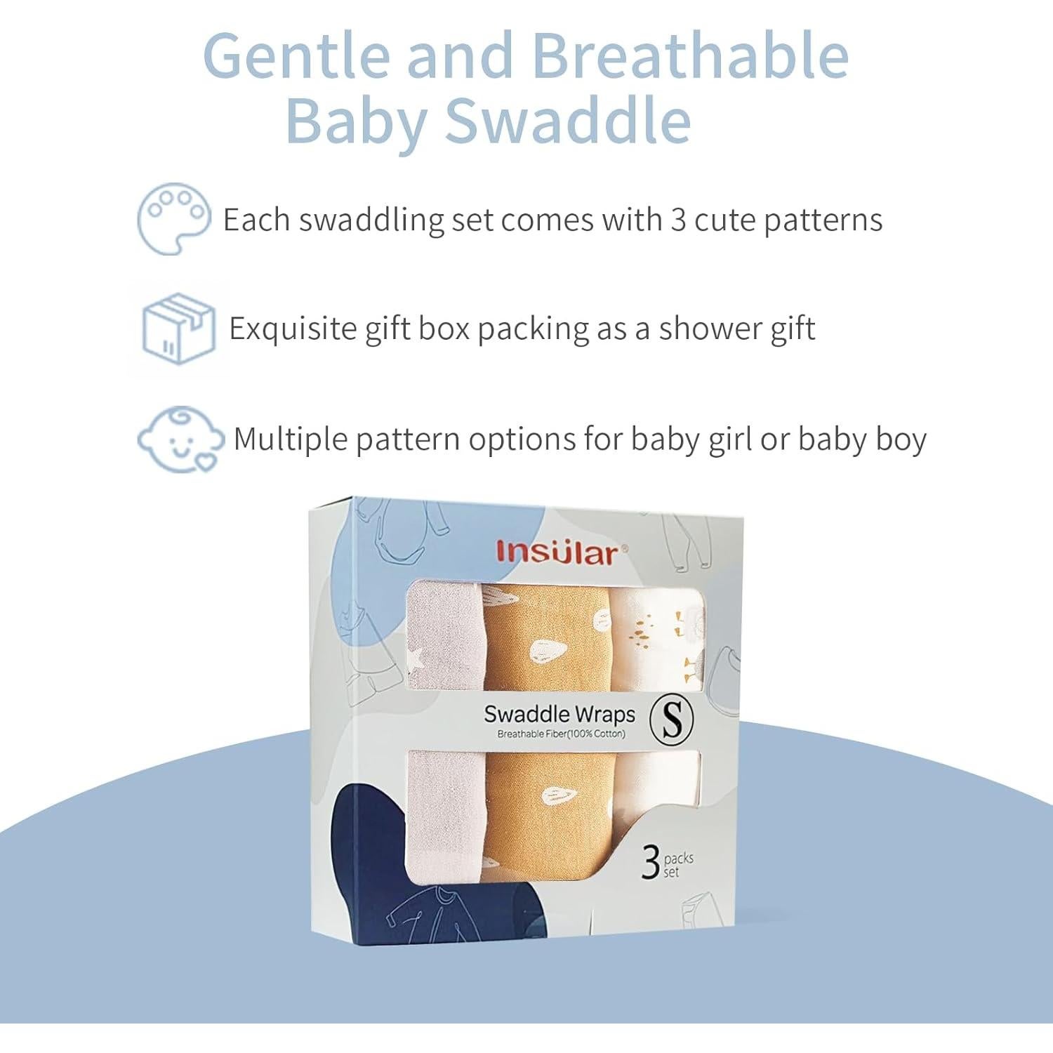 Manta de Swaddle Insular 100% Algodón Pato Beige 3 Unidades