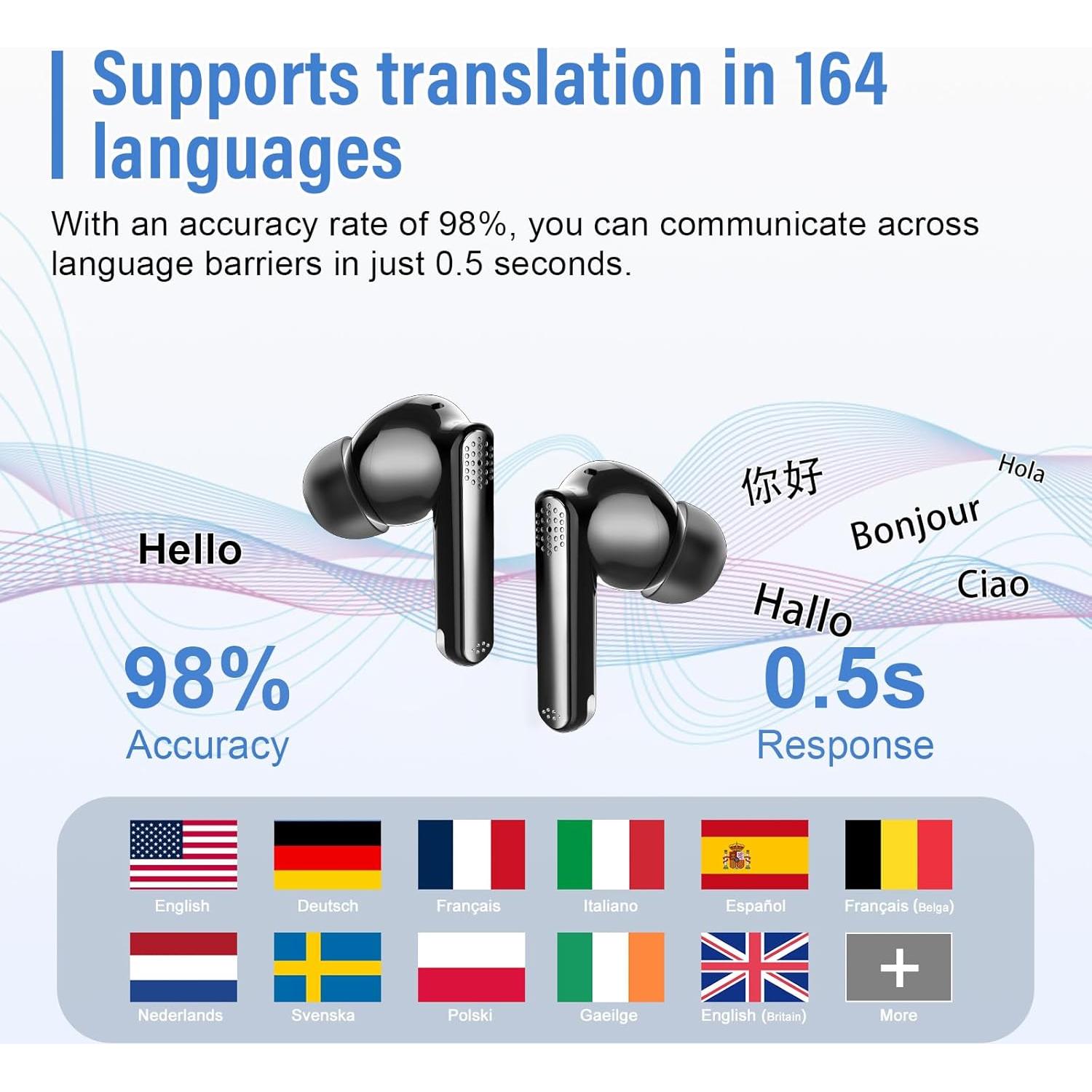 Auriculares Traductores SKIUDCT BK01 Bluetooth 5.3 48H 164 Idiomas