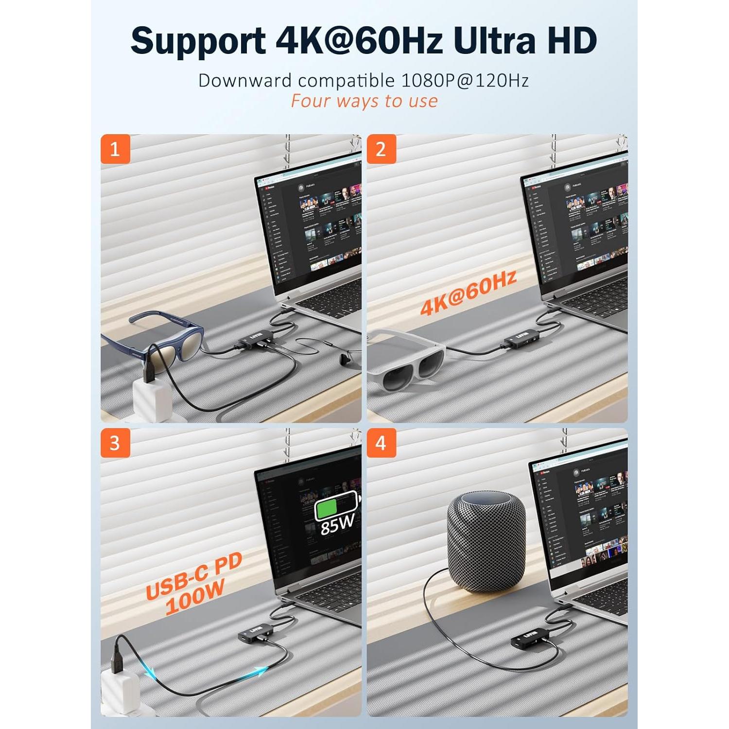 Adaptador USB C a HDMI LIVIN 4K 60Hz con Audio y PD 100W