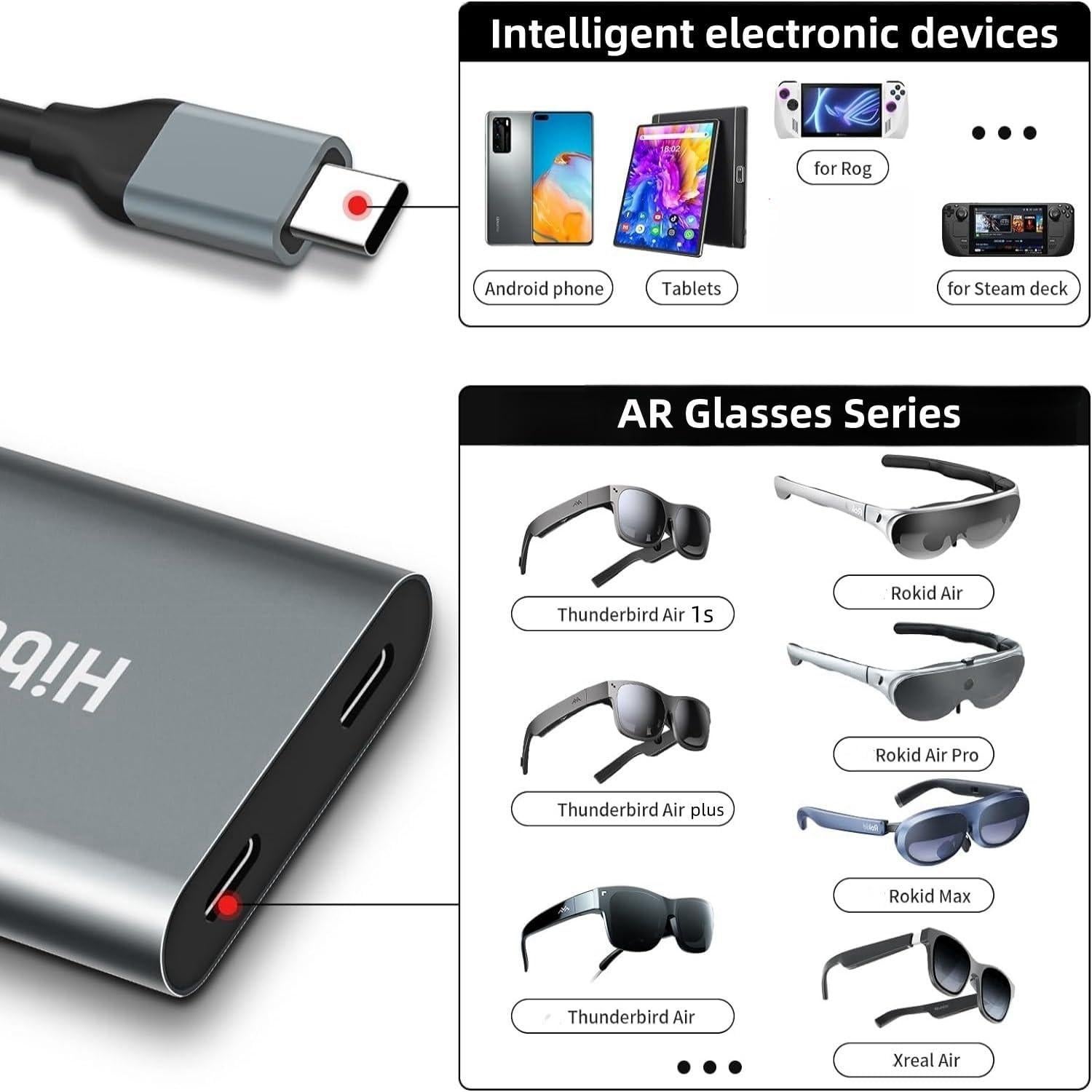 Adaptador USB-C a Gafas AR XREAL Hub 65W 60Hz