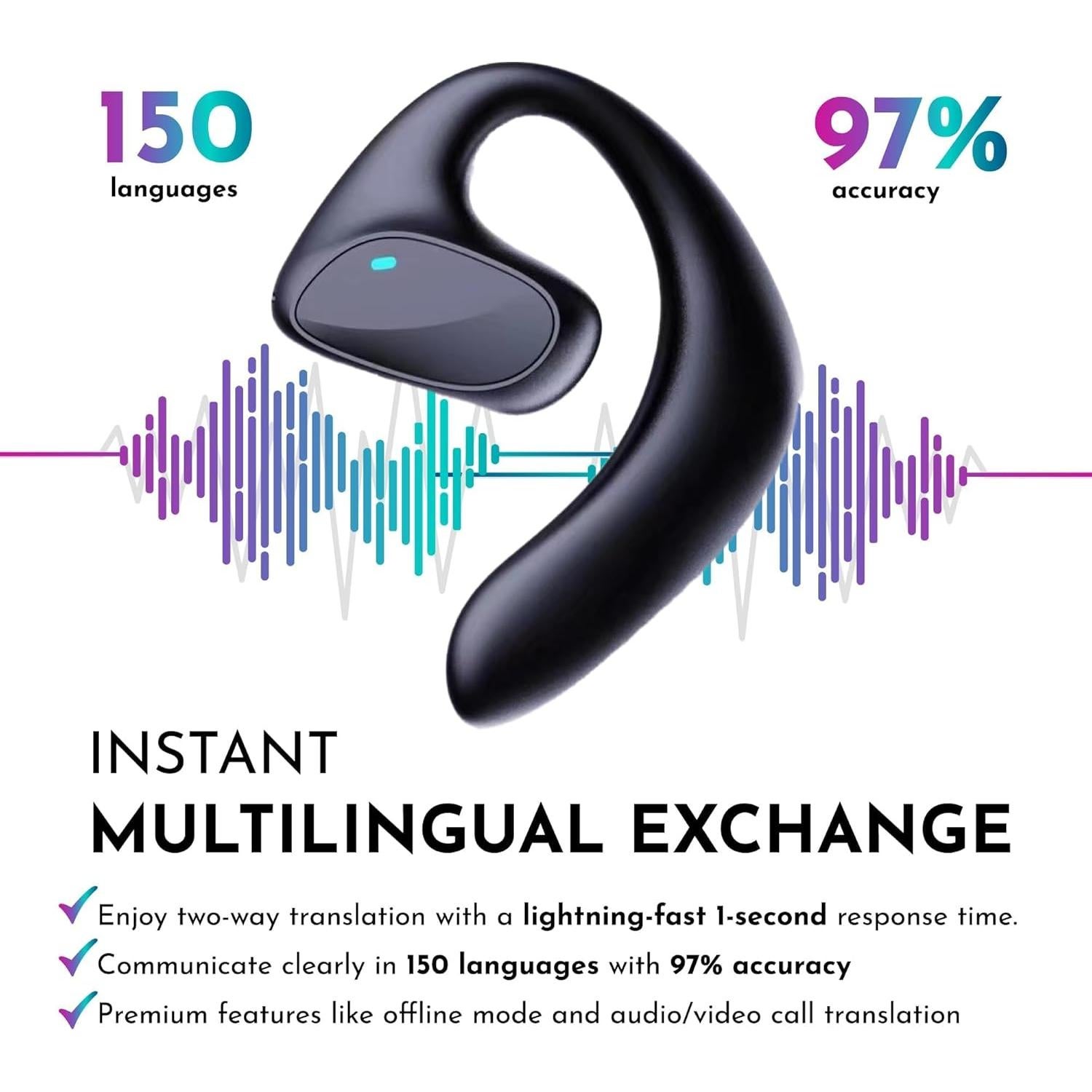Auriculares de Traducción AI KojinTora Inalámbricos Bluetooth Negro