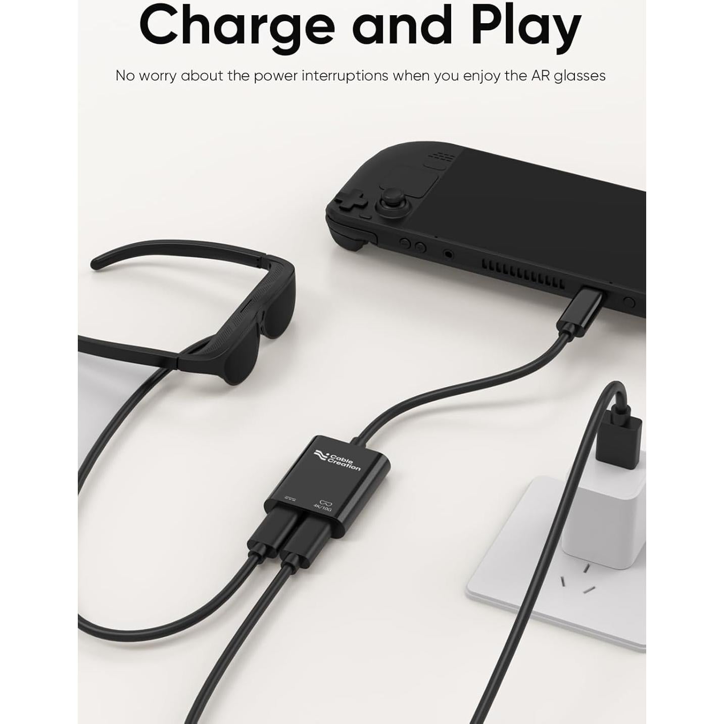 Adaptador USB-C a Gafas AR CableCreation 4K 60Hz Carga Rápida 100W