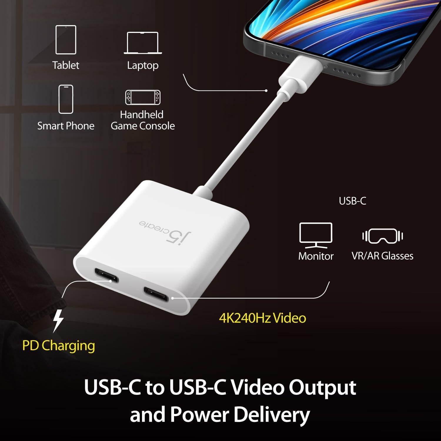 Adaptador USB-C j5create JCA164 4K 240Hz Carga 100W