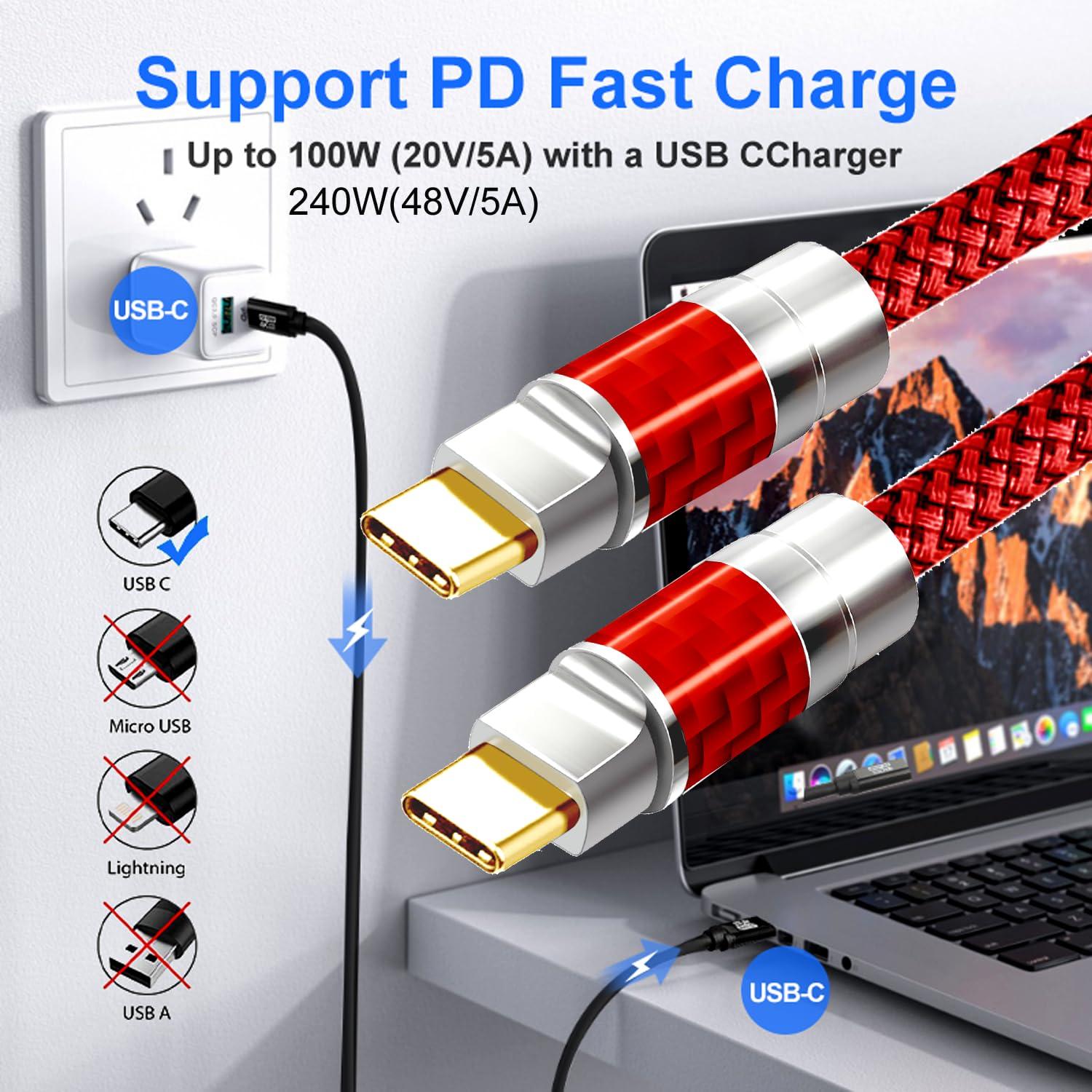 Cable USB Tipo C 9.14m YOTETION 4K 240W Rojo