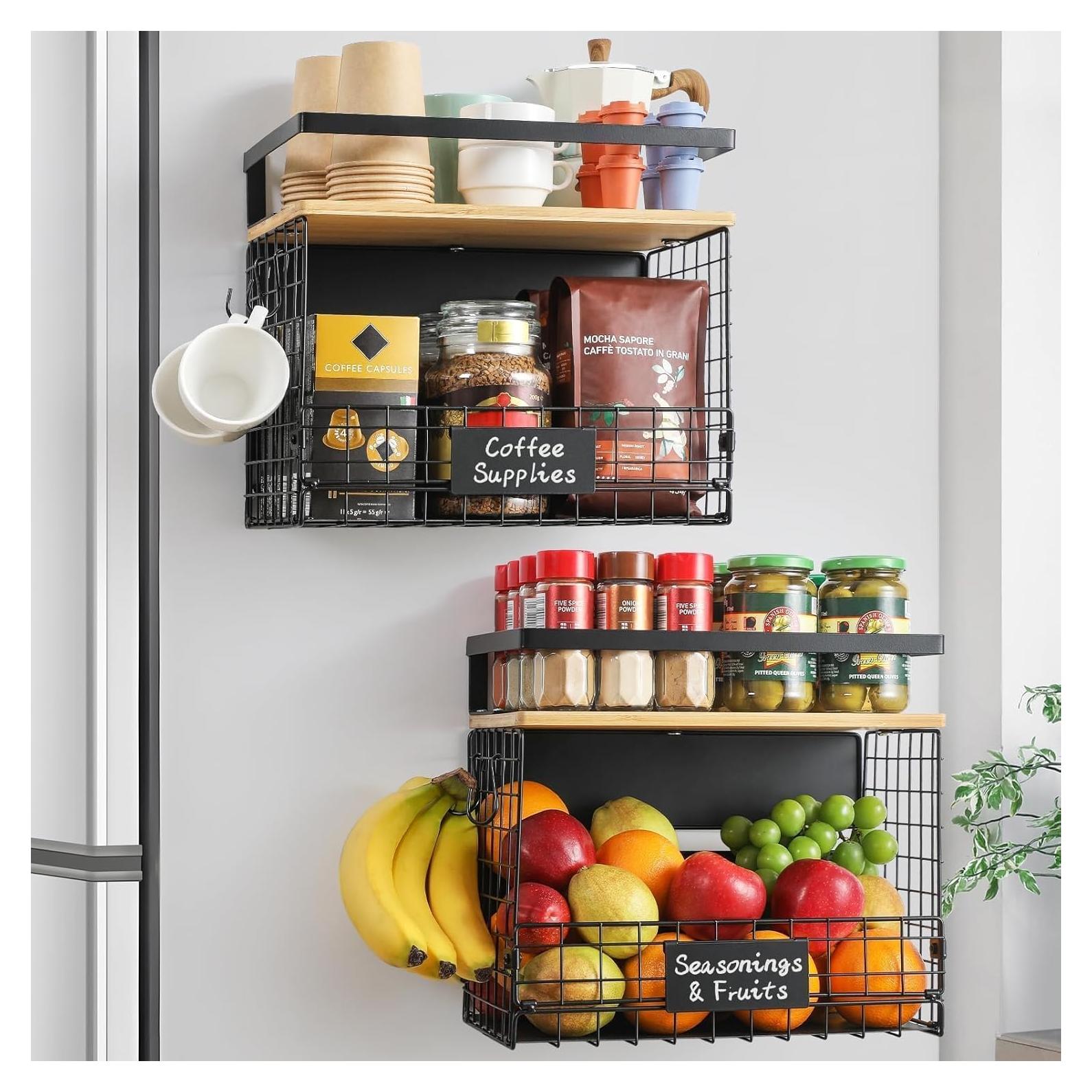 Estante Magnético Snuvid 2 Cestas de Bambú para Nevera