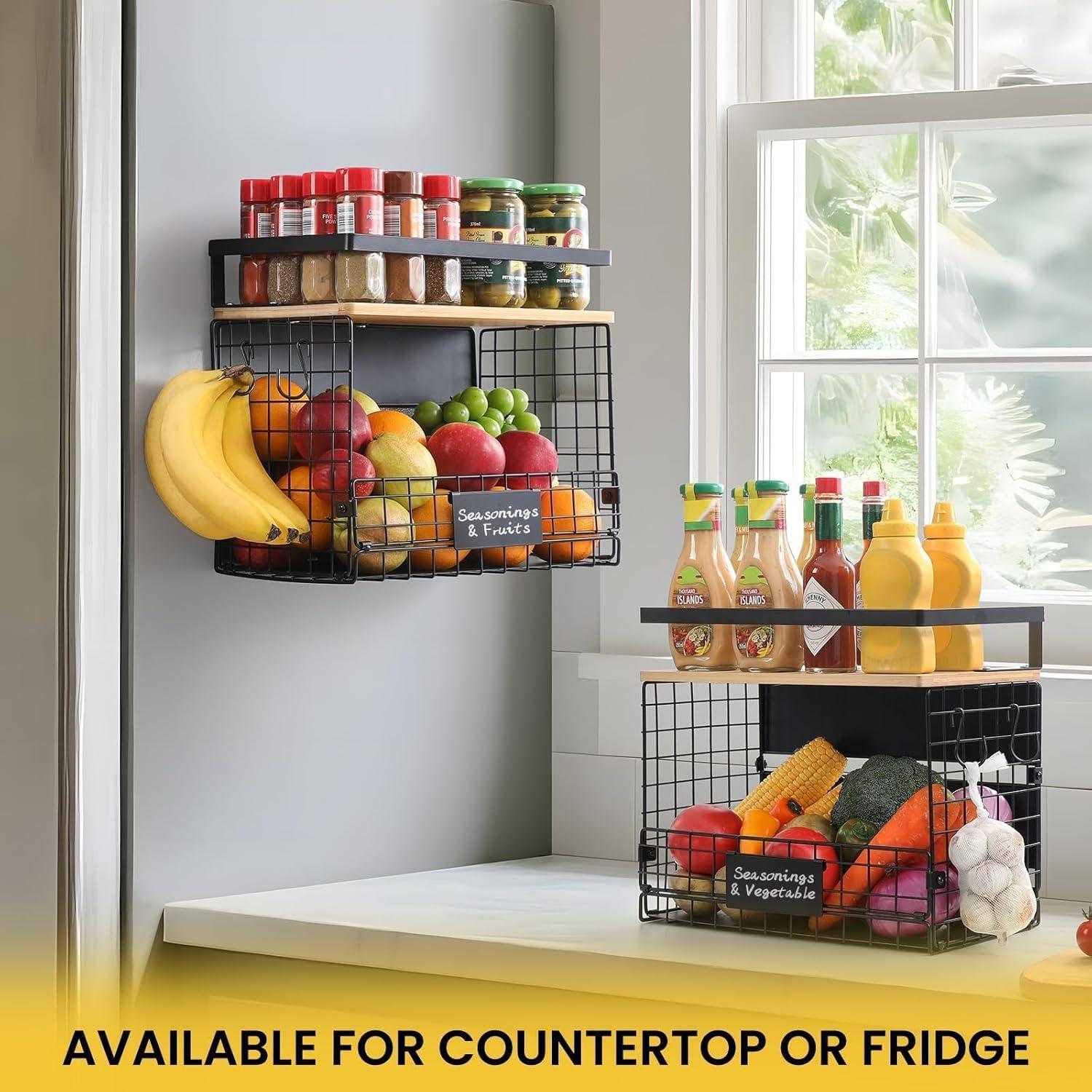 Estante Magnético Snuvid 2 Cestas de Bambú para Nevera