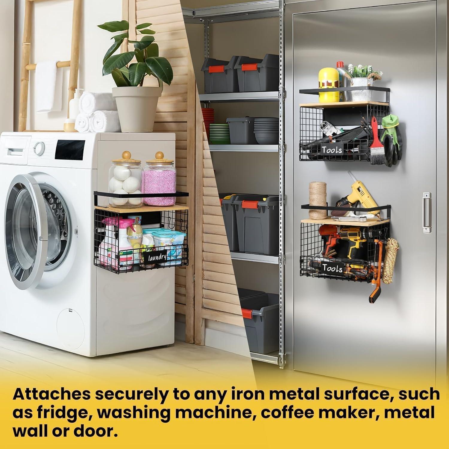 Estante Magnético Snuvid 2 Cestas de Bambú para Nevera