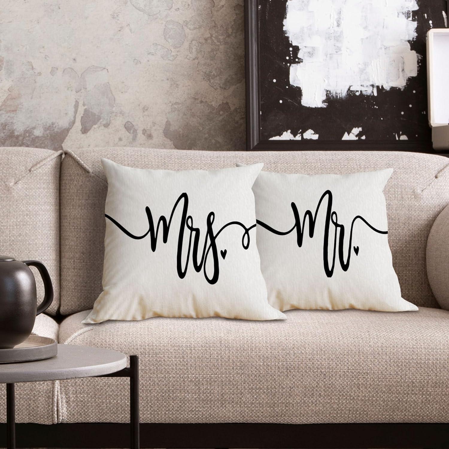 Juego de Fundas de Cojín Voatok 45x45 cm Modernas Mr.&Mrs. White