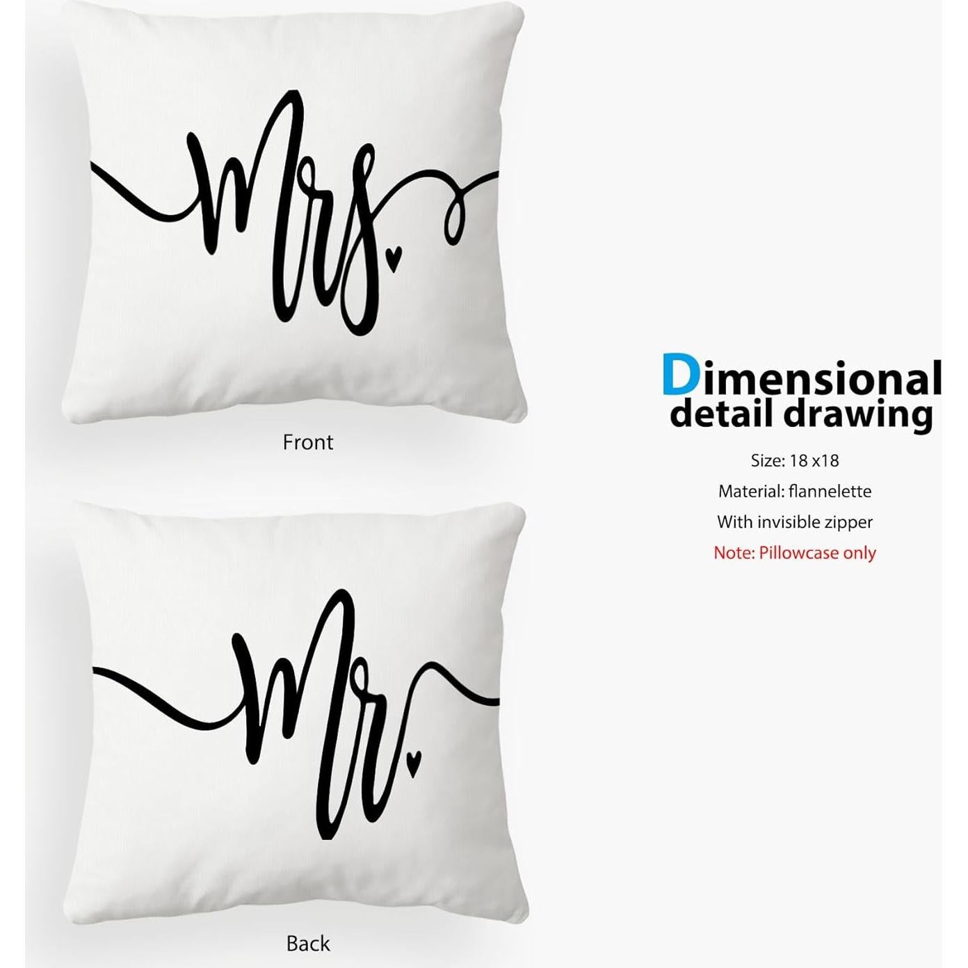Juego de Fundas de Cojín Voatok 45x45 cm Modernas Mr.&Mrs. White