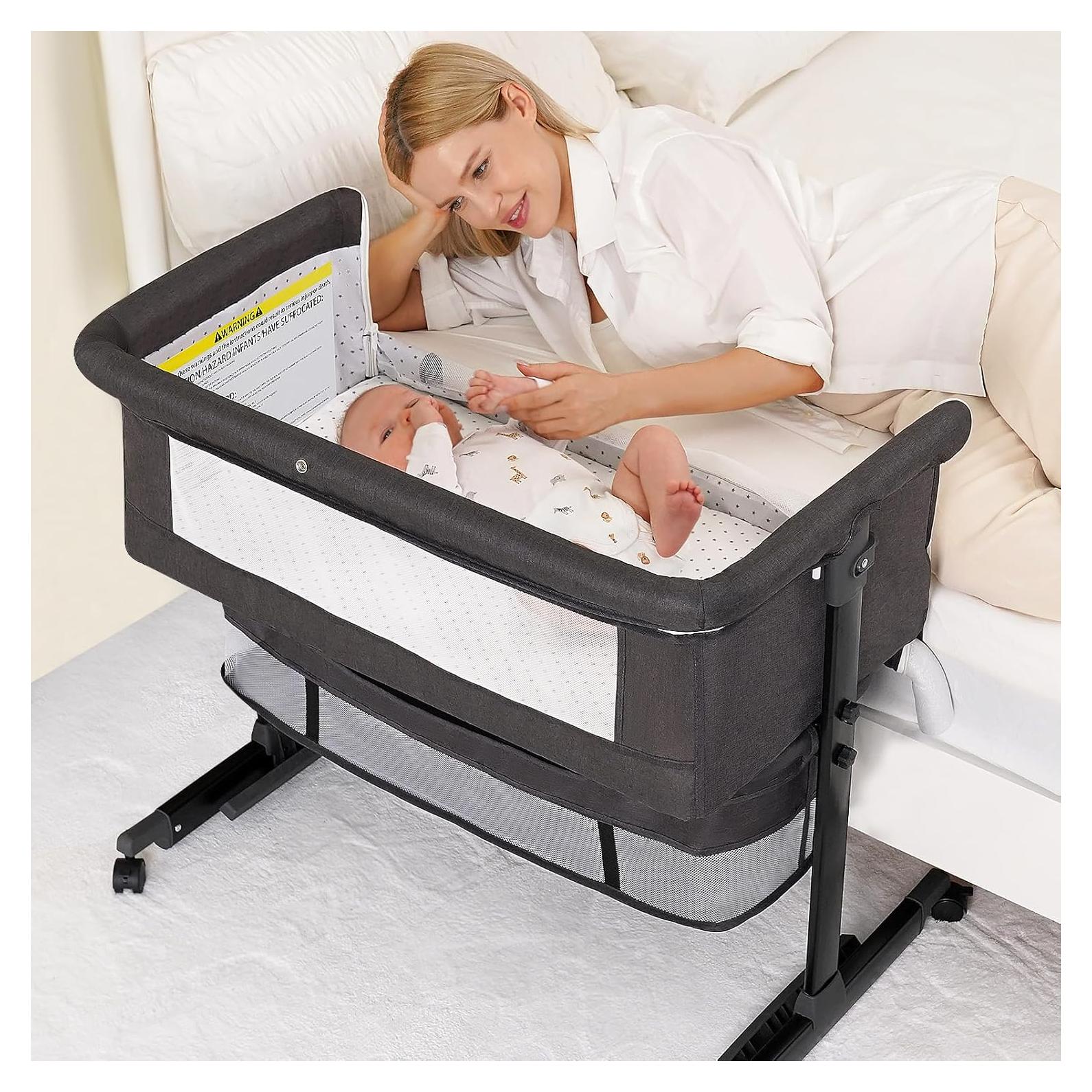 Cuna para Bebé Semphis 3 en 1 Altura Ajustable Gris Oscuro