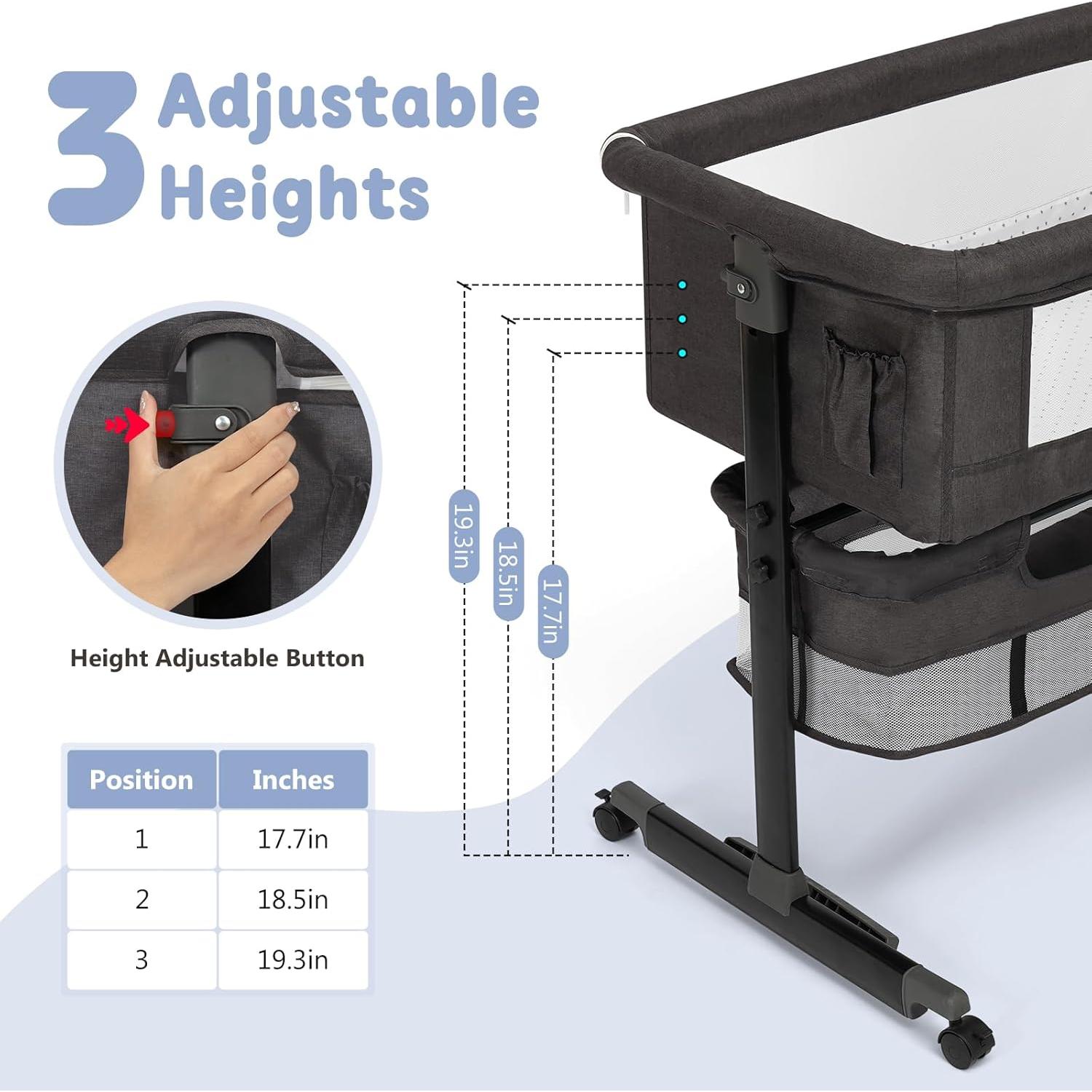 Cuna para Bebé Semphis 3 en 1 Altura Ajustable Gris Oscuro