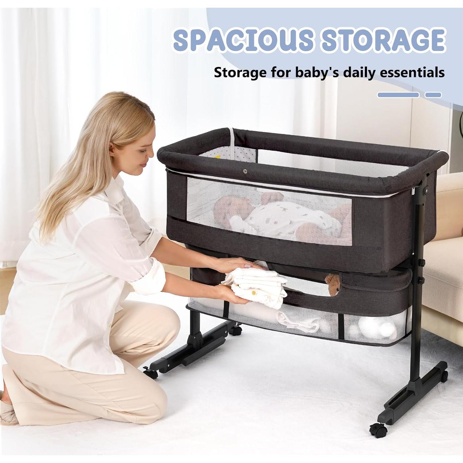 Cuna para Bebé Semphis 3 en 1 Altura Ajustable Gris Oscuro