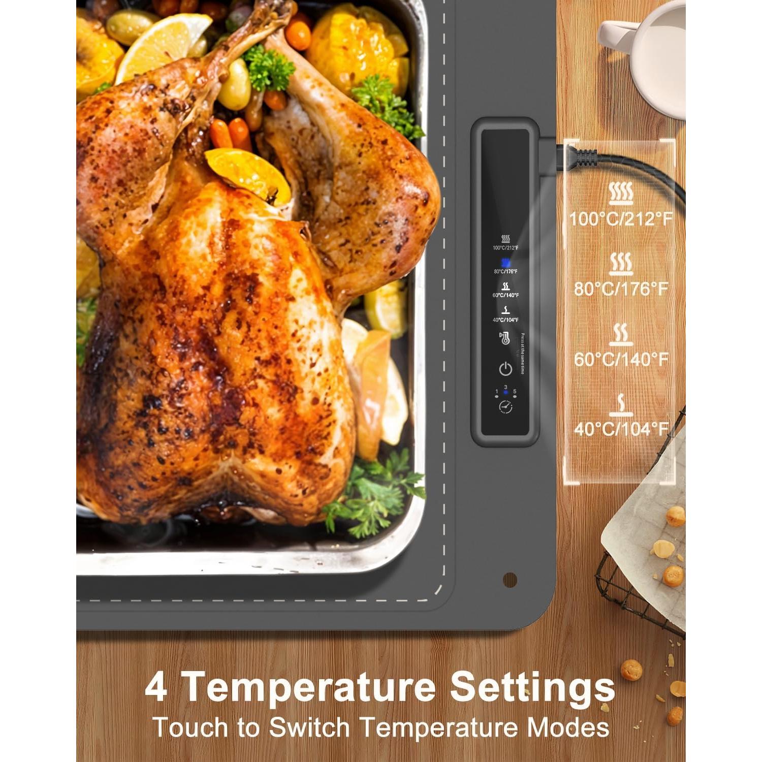 Bandeja Calentadora Eléctrica Mojimdo 250W Gris con Temporizador