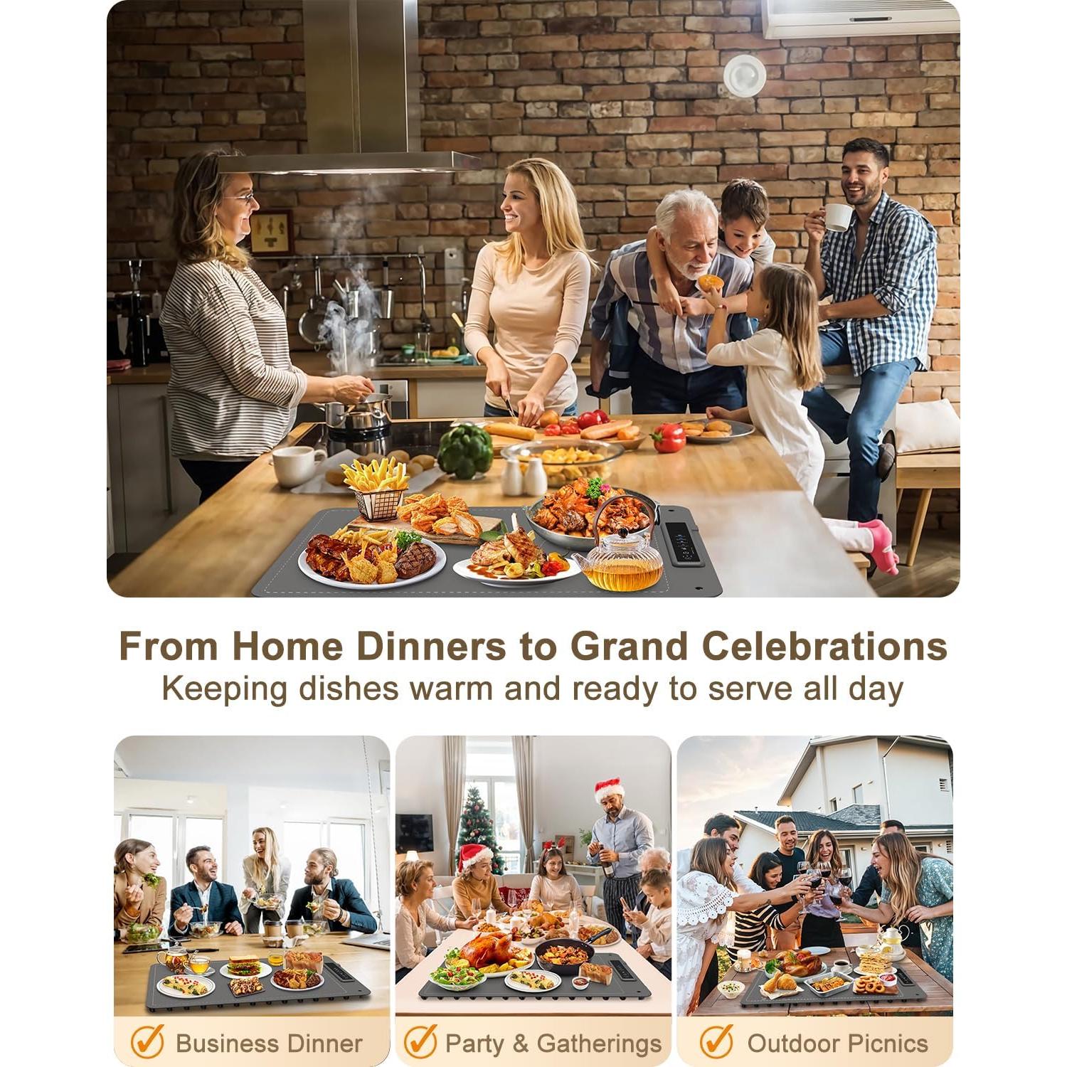 Bandeja Calentadora Eléctrica Mojimdo 250W Gris con Temporizador