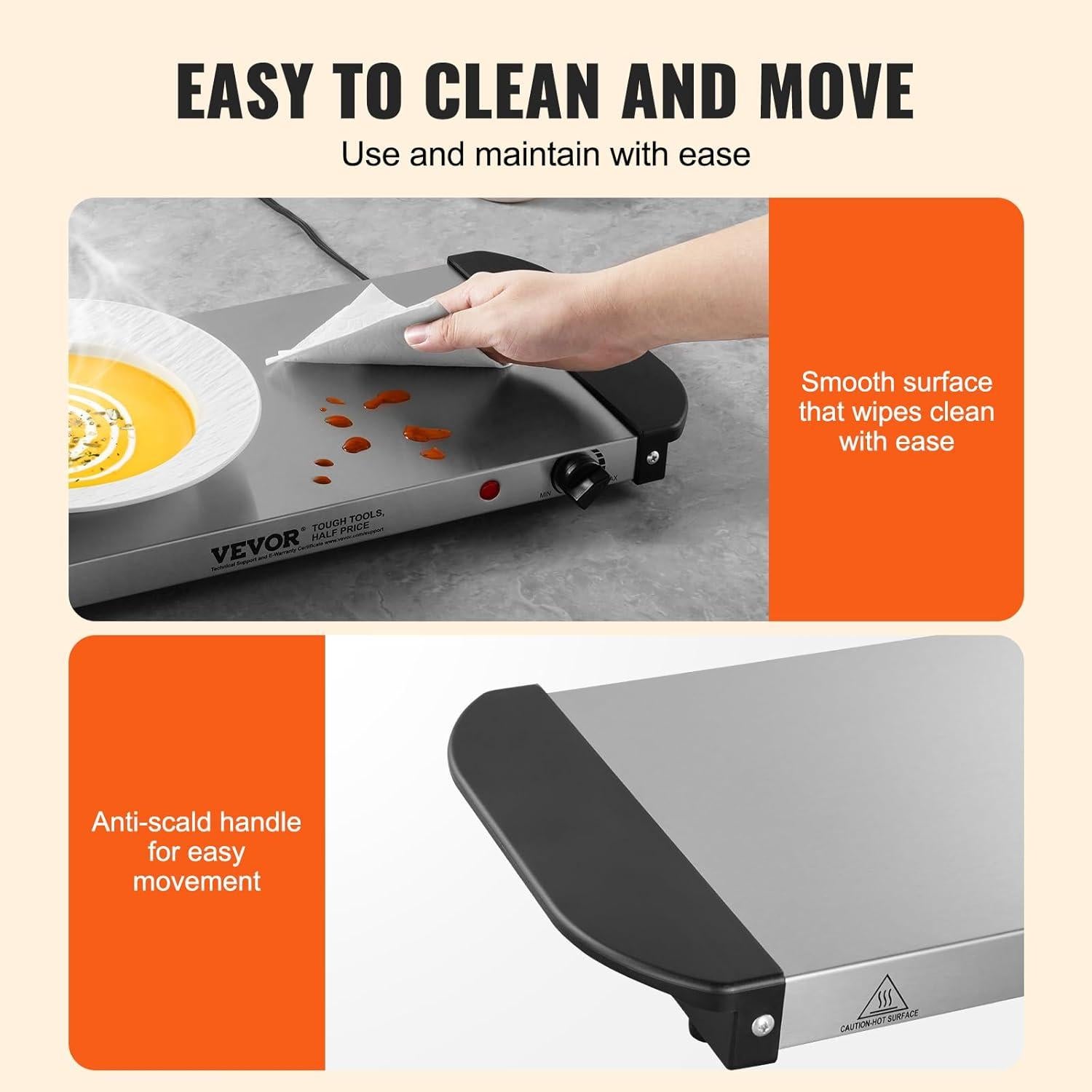 Bandeja Calentadora Eléctrica VEVOR 54.5x26cm Acero Inoxidable