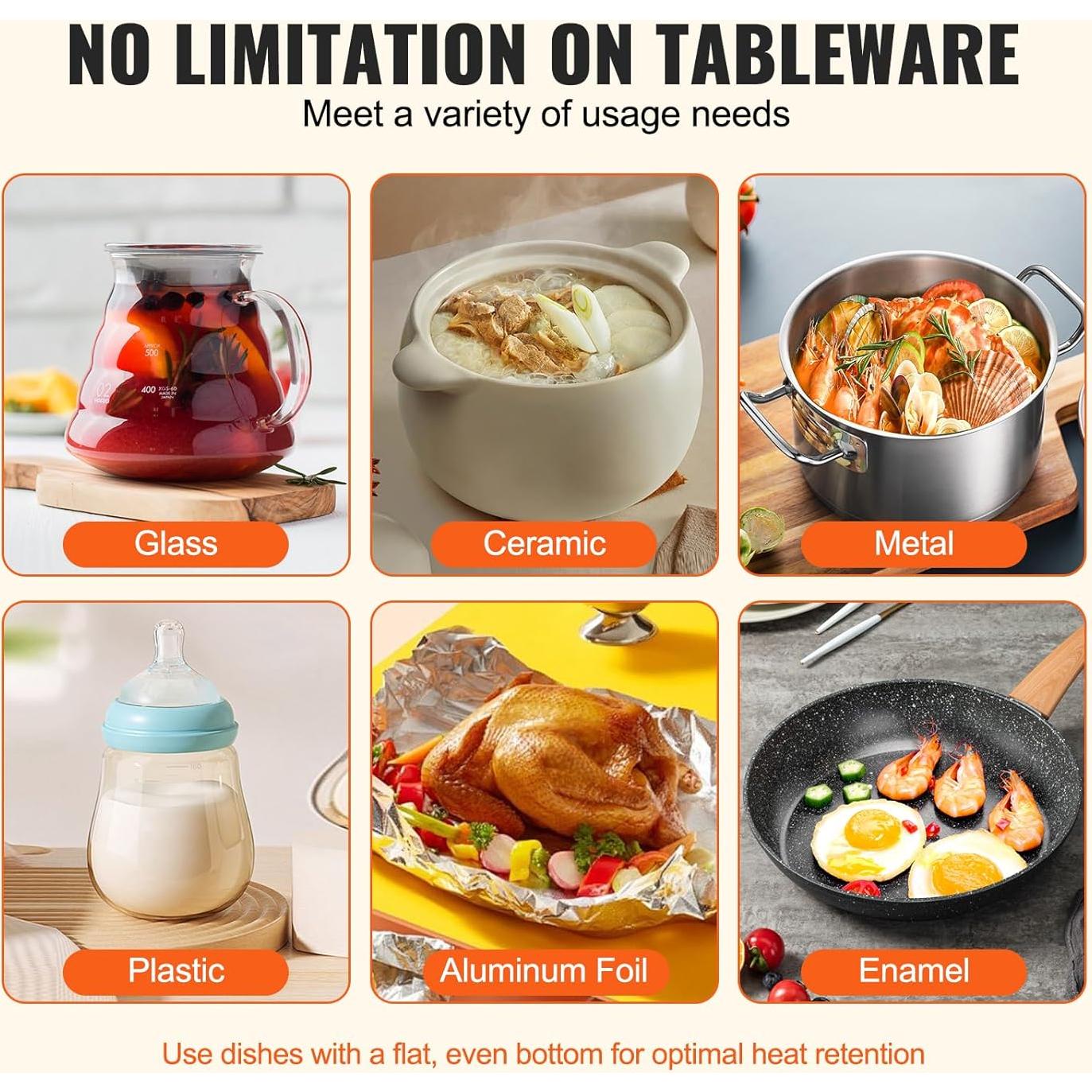 Bandeja Calentadora Eléctrica VEVOR 54.5x26cm Acero Inoxidable