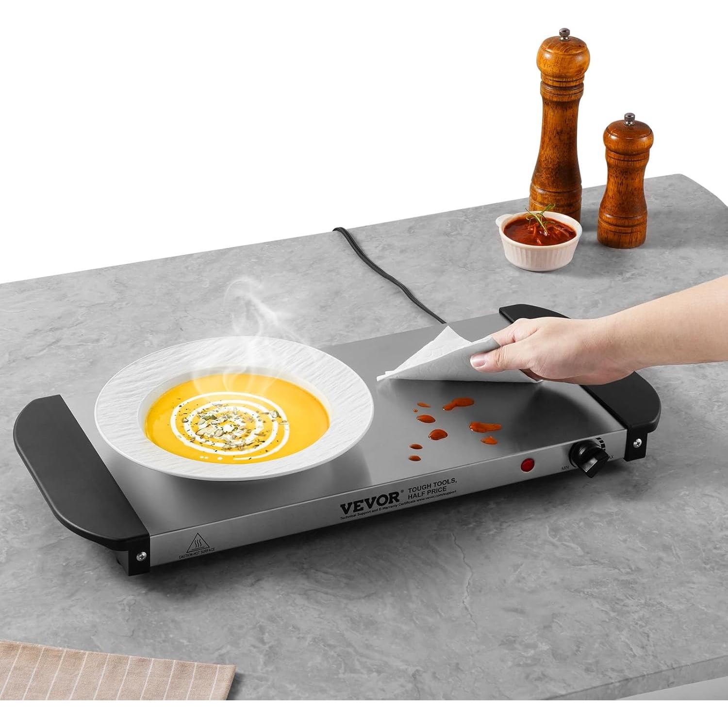 Bandeja Calentadora Eléctrica VEVOR 54.5x26cm Acero Inoxidable