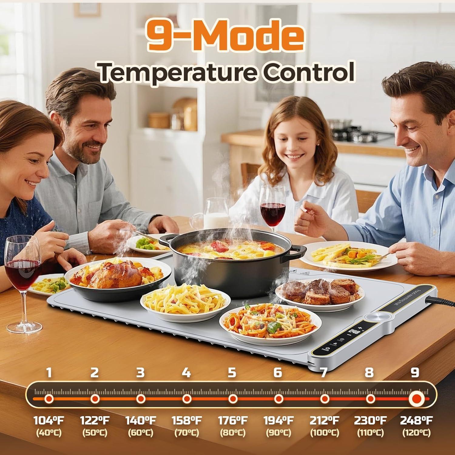 Alfombrilla Calentadora de Comida 61x38cm Gris 9 Temperaturas