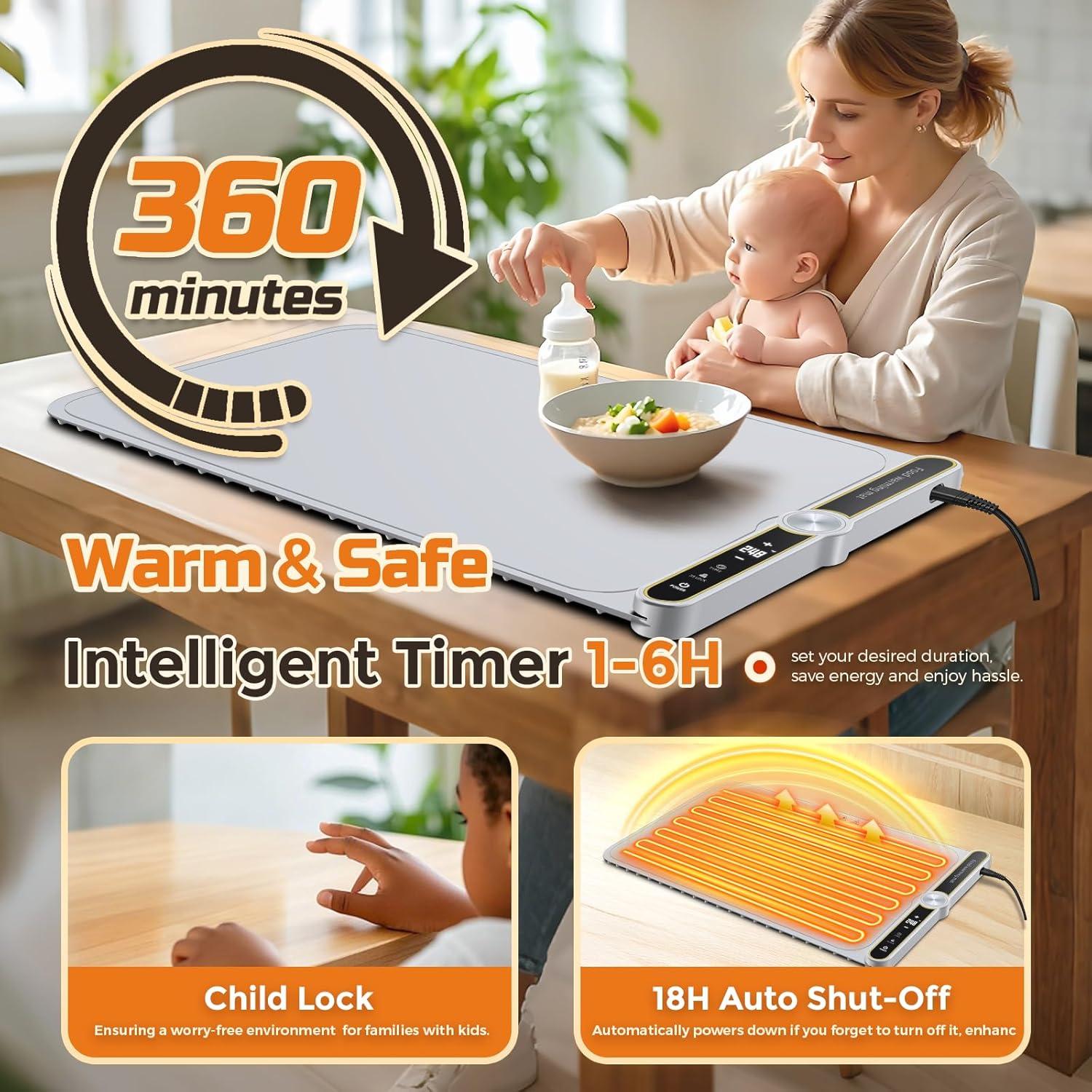 Alfombrilla Calentadora de Comida 61x38cm Gris 9 Temperaturas