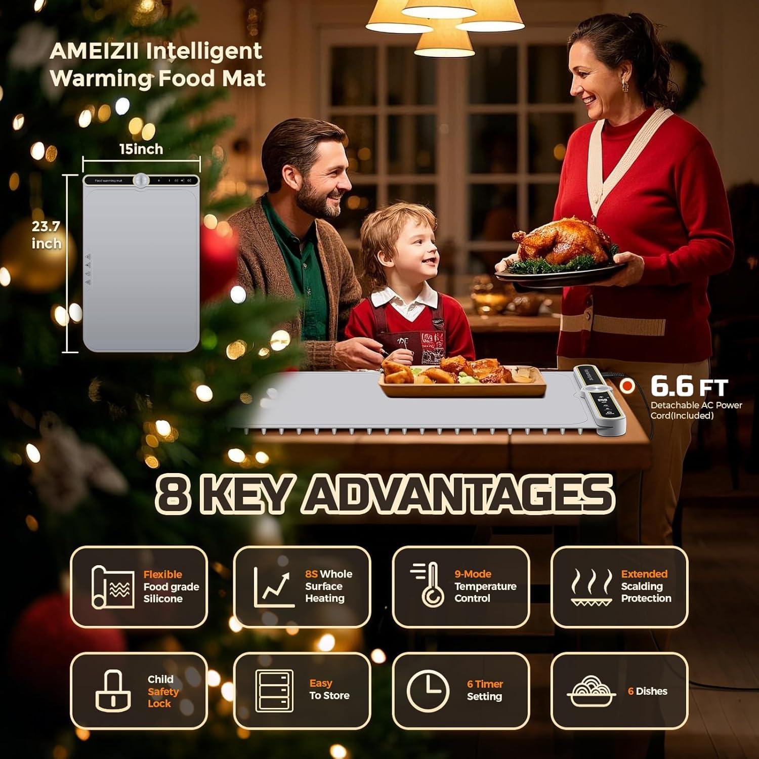 Alfombrilla Calentadora de Comida 61x38cm Gris 9 Temperaturas