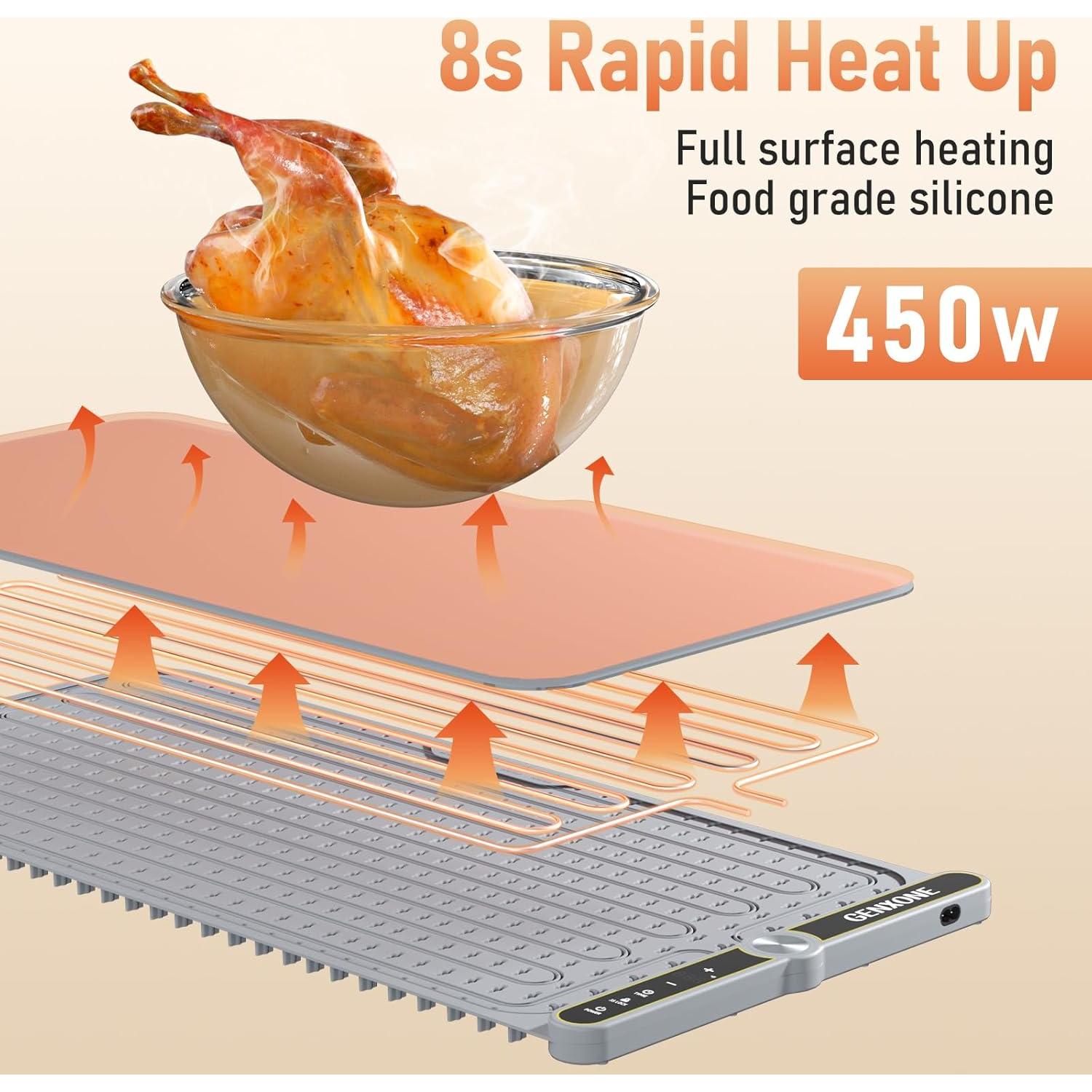 Alfombrilla Calentadora de Comida GENXONE 80x38cm 450W 9 Niveles