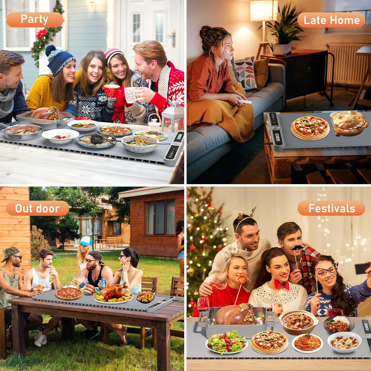 Alfombrilla Calentadora de Comida GENXONE 80x38cm 450W 9 Niveles