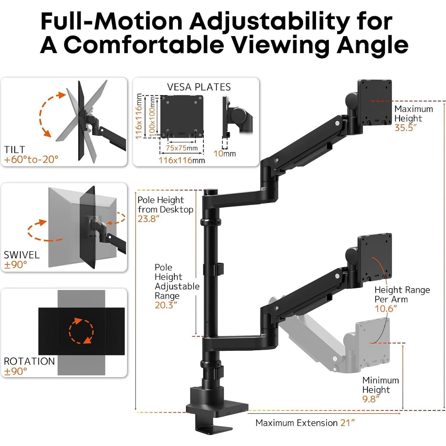 Soporte Doble para Monitor PUTORSEN Negro 17-57" Ajustable