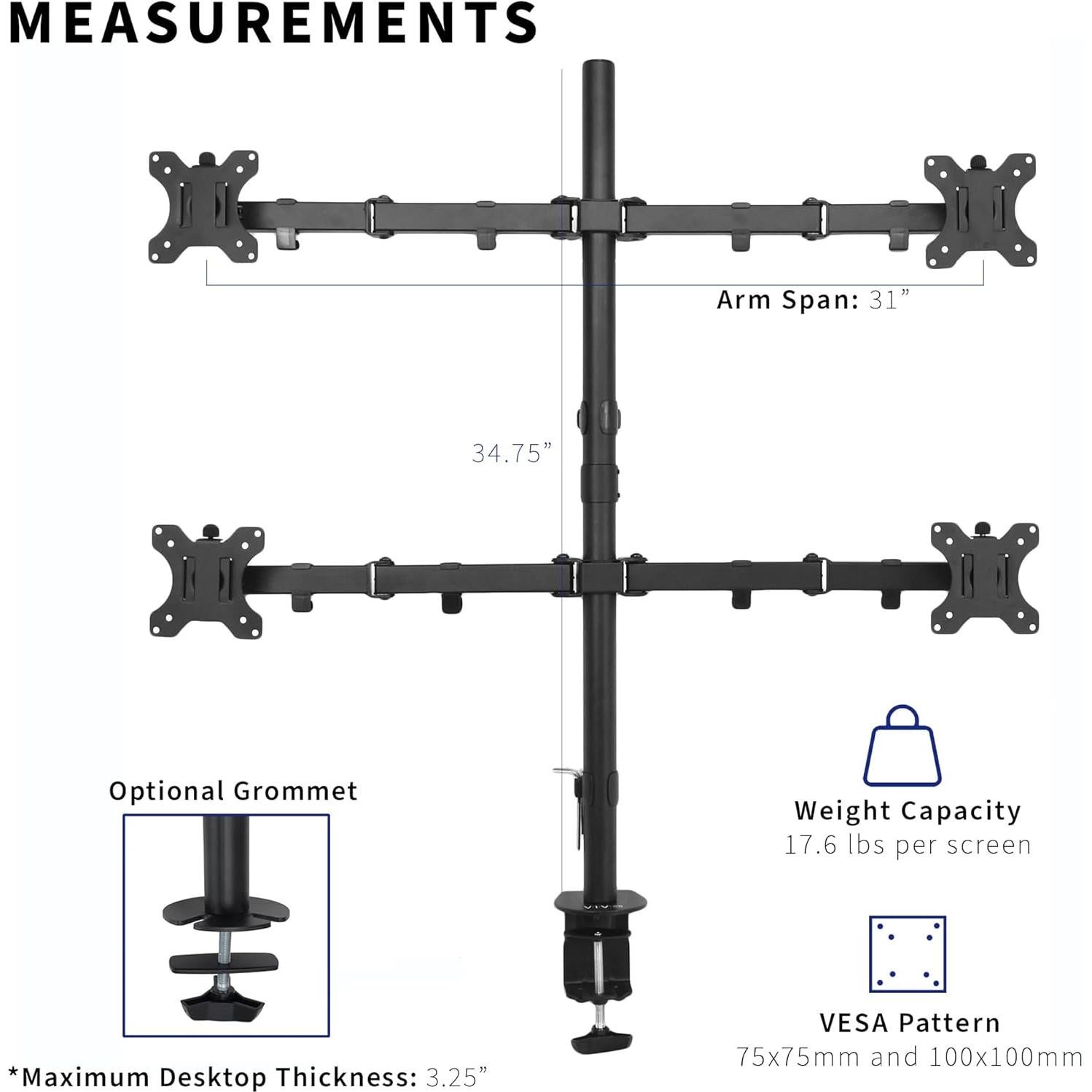 Soporte Cuádruple para Monitor VIVO STAND-V004 30" Negro