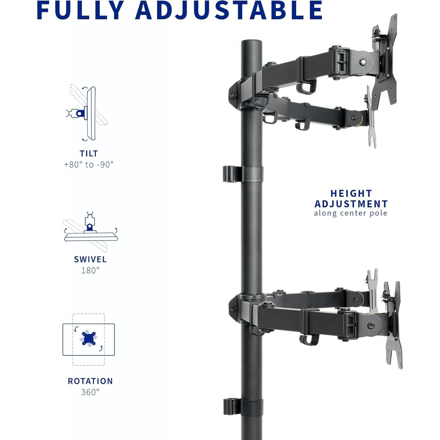 Soporte Cuádruple para Monitor VIVO STAND-V004 30" Negro