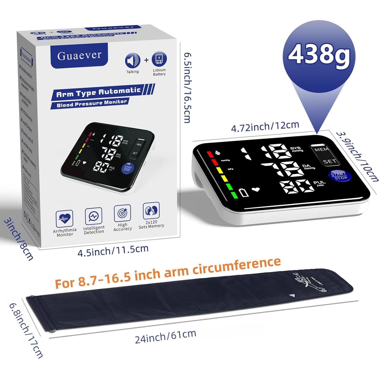 Monitor de Presión Arterial Brazo Superior GUAEVER BP351A - Recargable, Pantalla LED, 240 Memorias