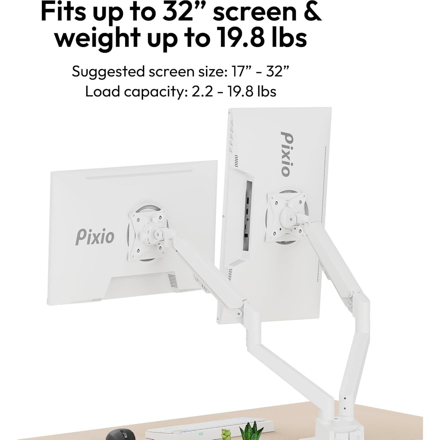 Soporte de brazo para monitor dual Pixio PS1D Wave Blanco - Hasta 32" y 9kg