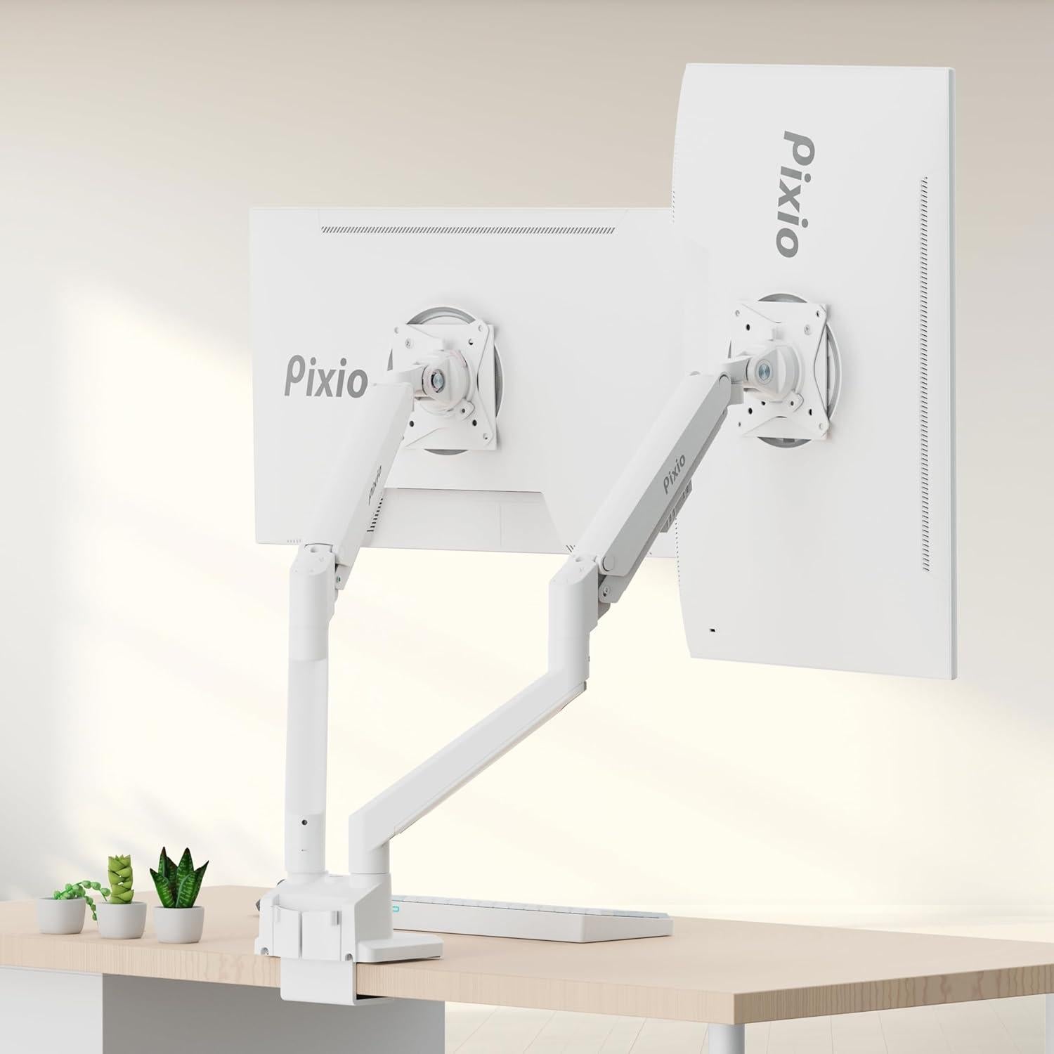 Soporte de brazo para monitor dual Pixio PS1D Wave Blanco - Hasta 32" y 9kg