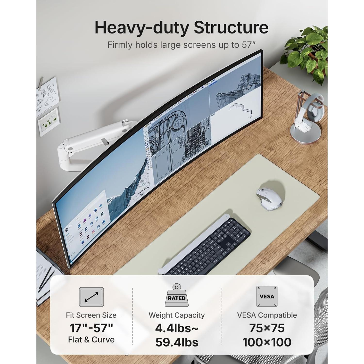 Brazo de Monitor Ajustable monTEK MA1001WH para Pantallas 17-57"