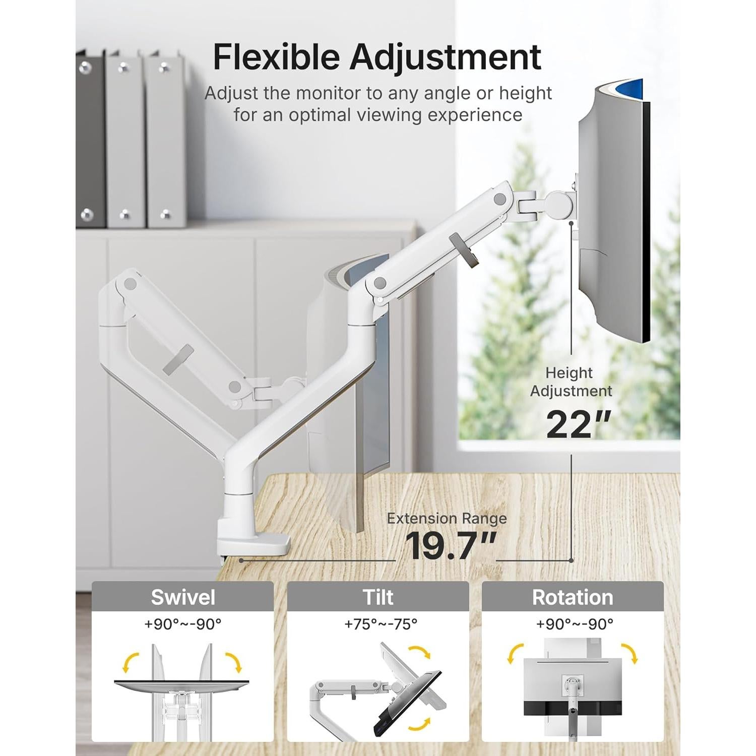 Brazo de Monitor Ajustable monTEK MA1001WH para Pantallas 17-57"